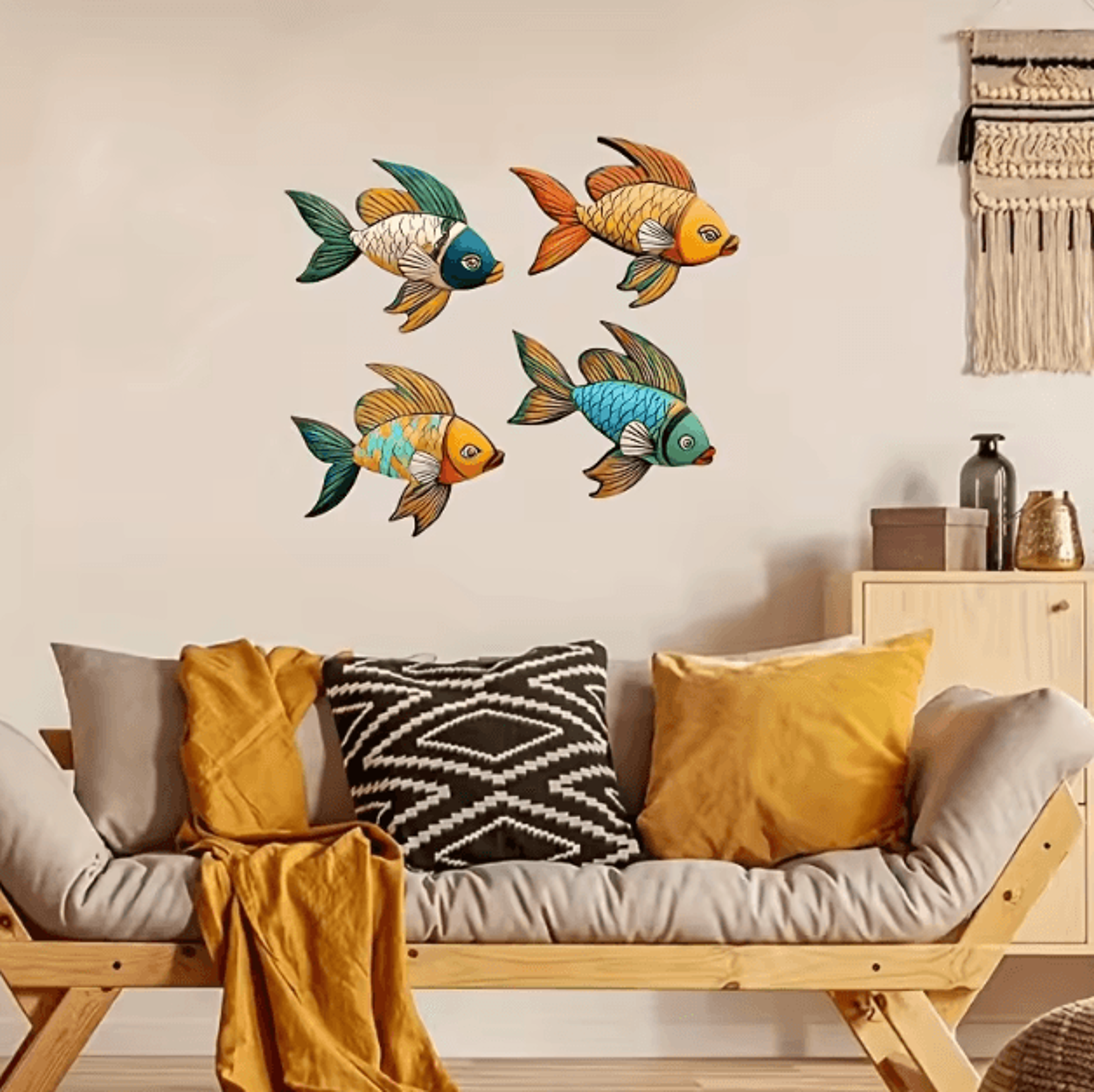colorful tropical fish wooden wall art set – rustic nautical coastal decor