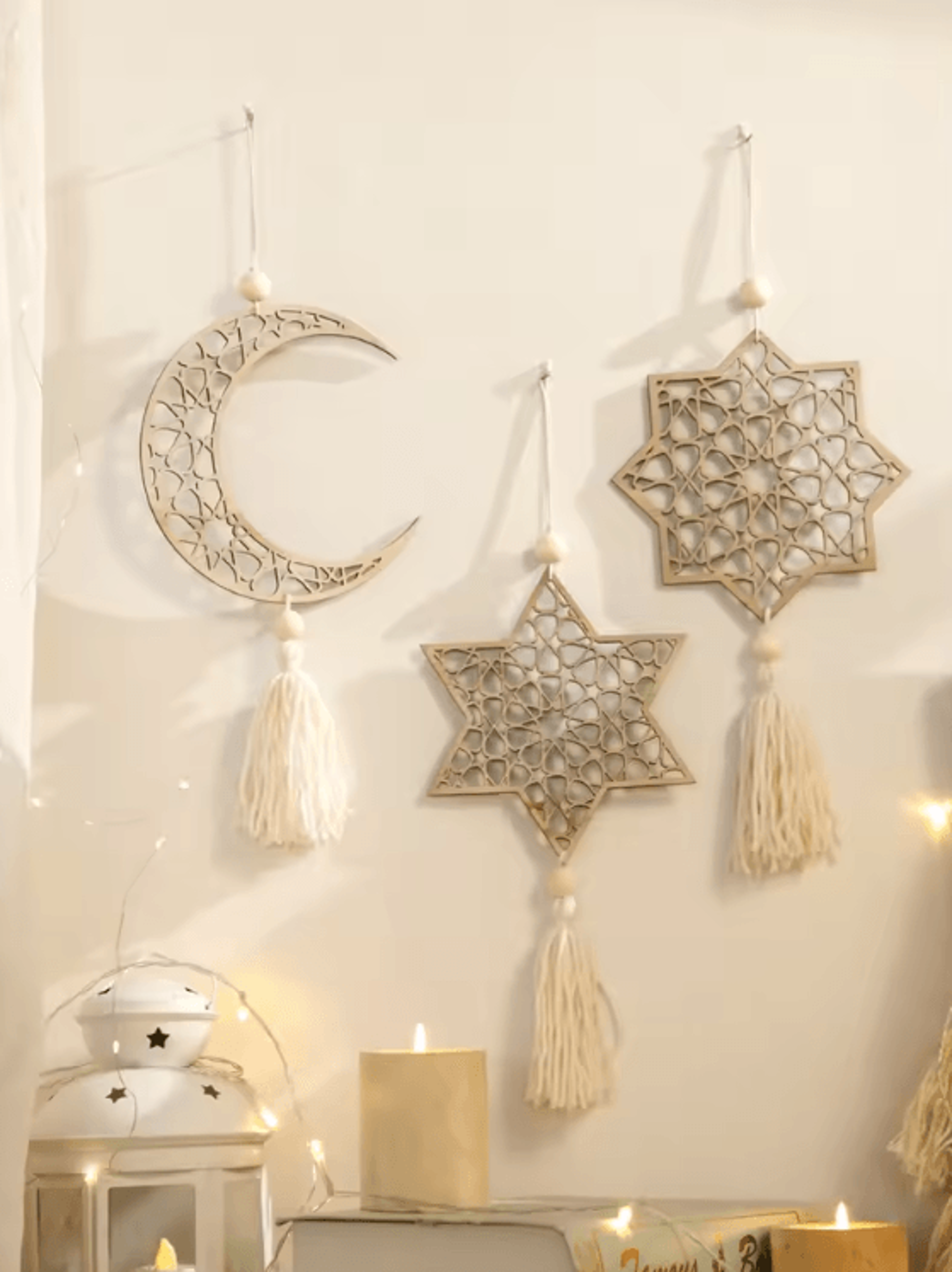 ramadan moon tassel wooden hanging ornament – eid mubarak home decor