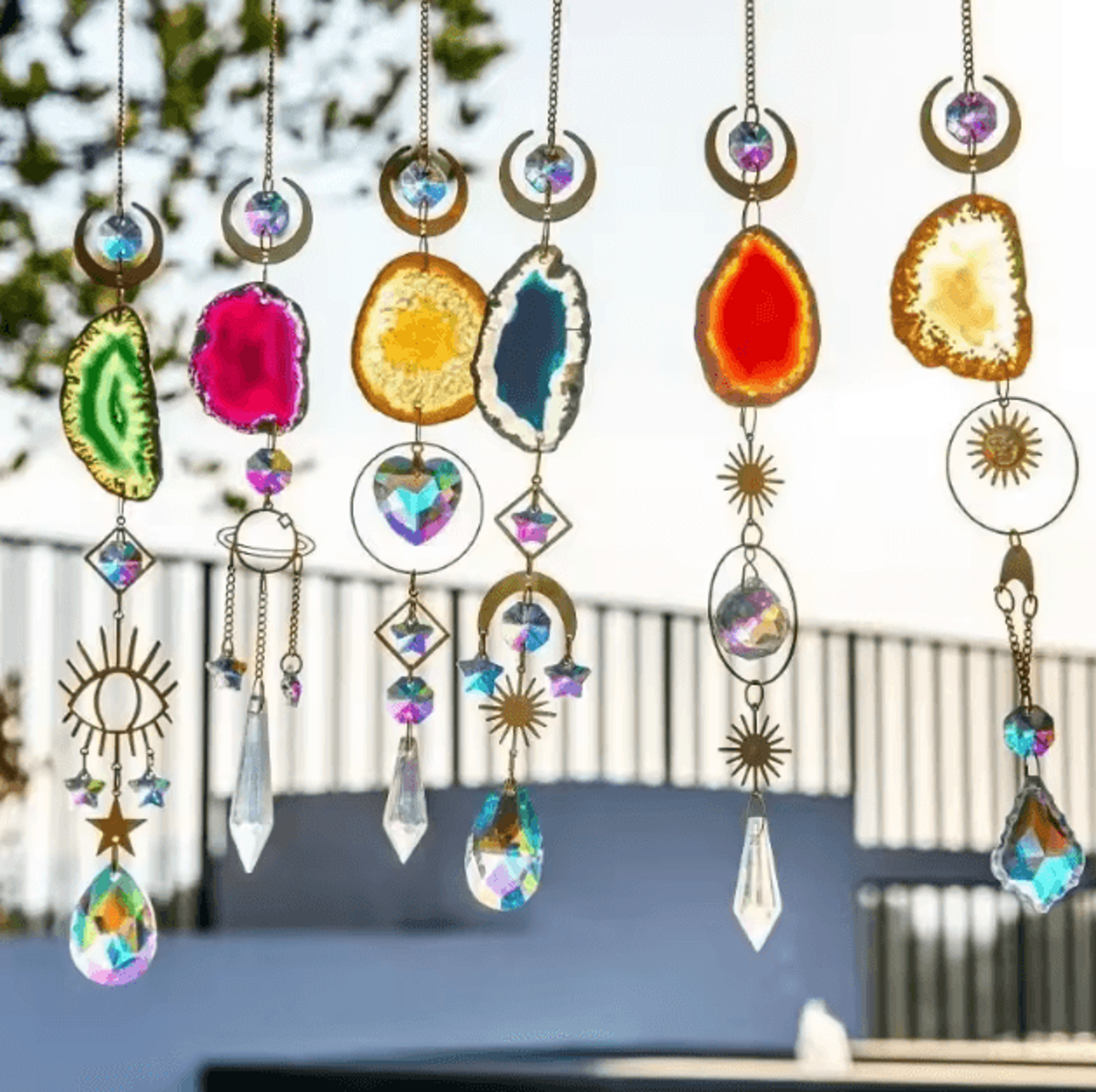sun & moon crystal suncatcher – rainbow prism hanging decor for window & garden
