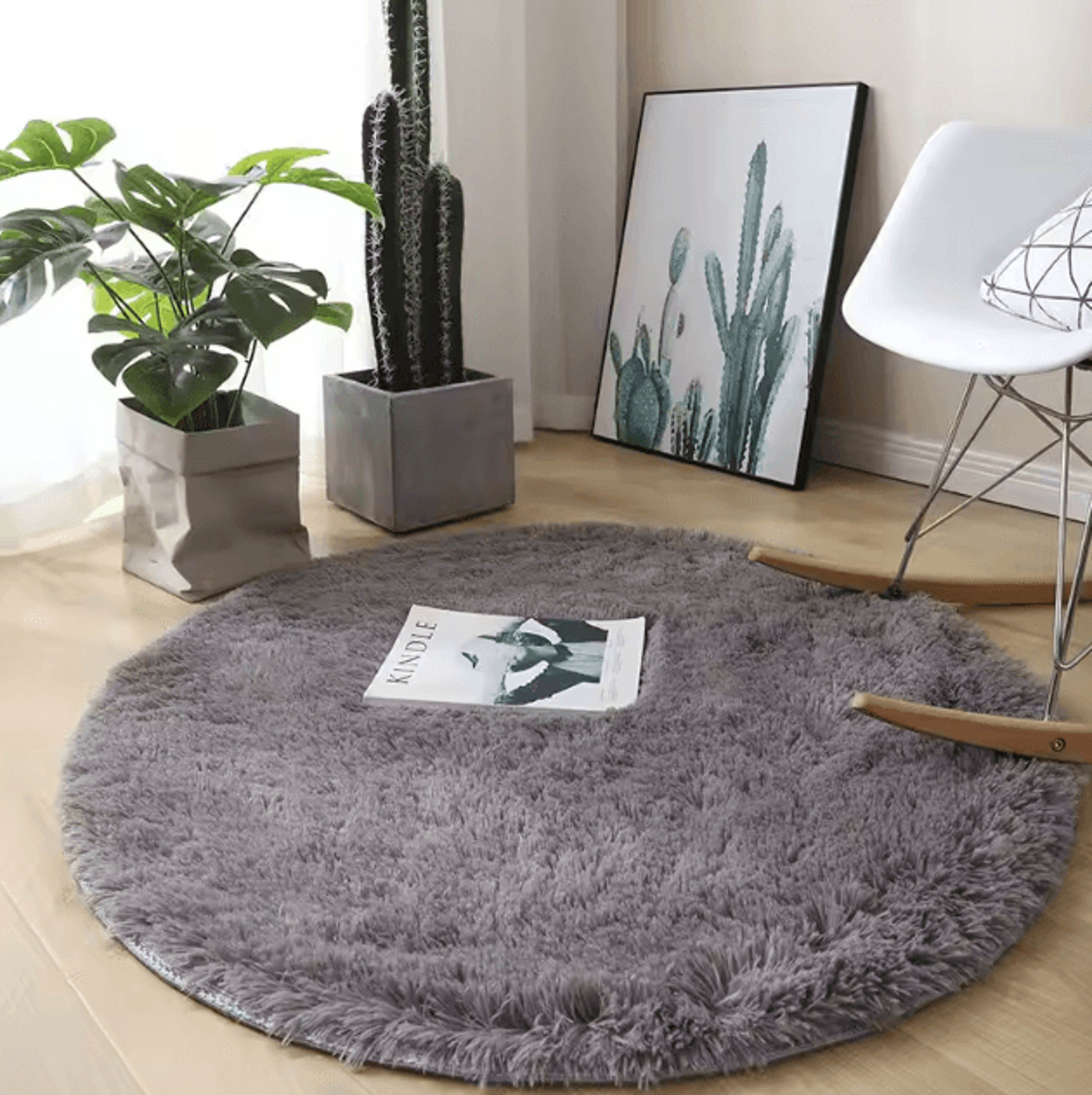 fluffy round plush rug – soft shag carpet for kids room, living space & cozy corners