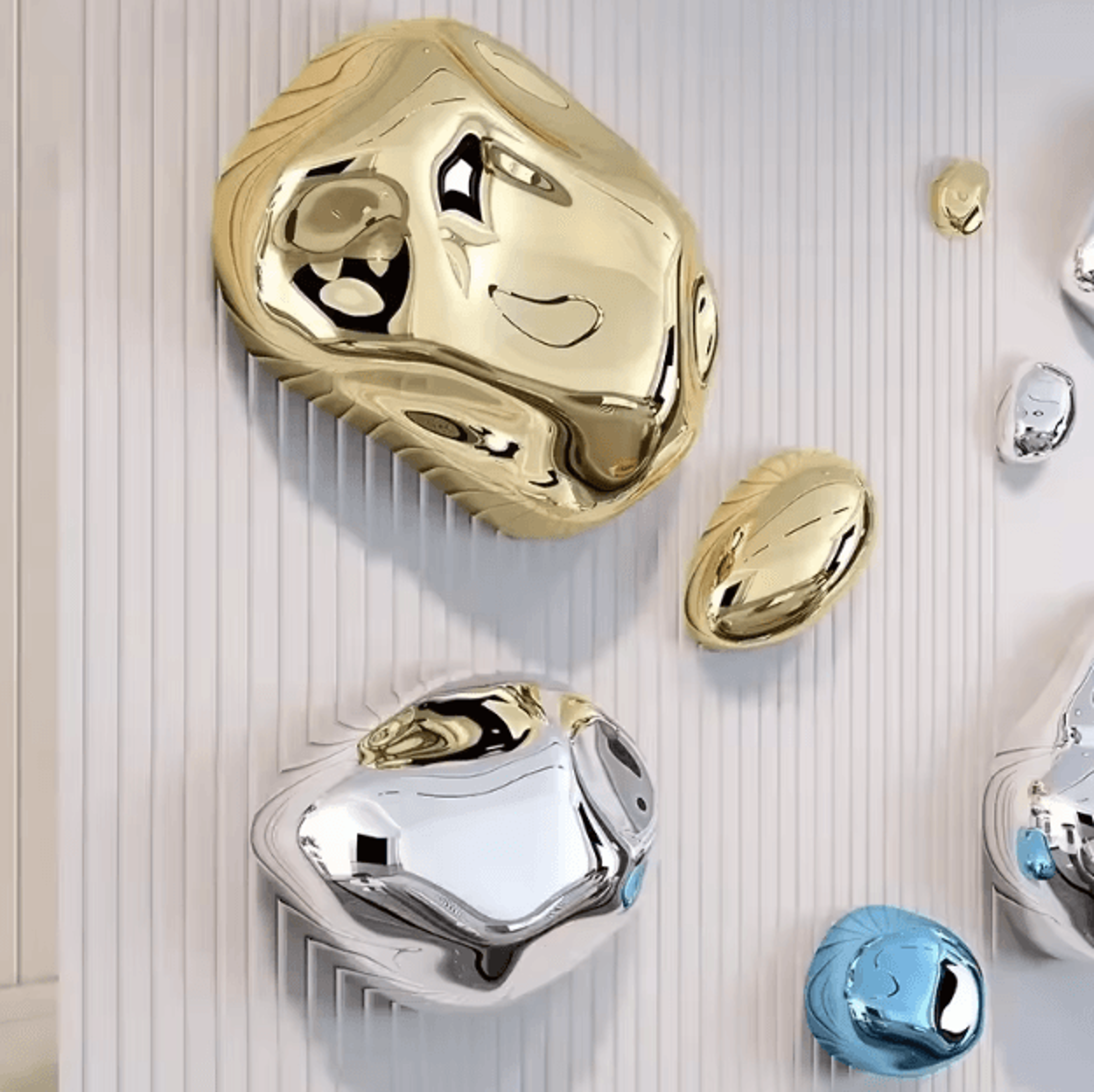 3d simulation stone wall pendant – modern electroplated wall art for living room decor