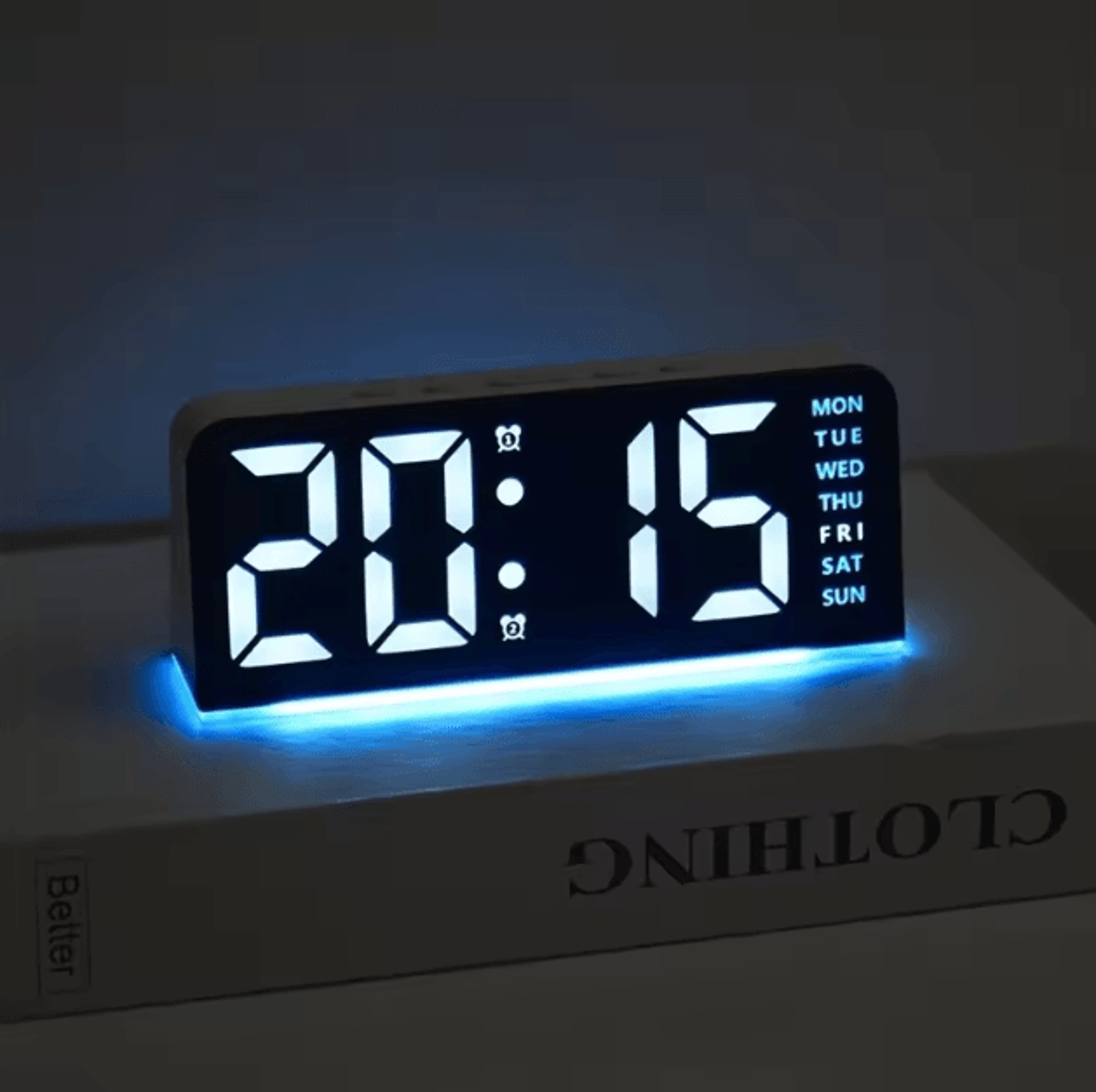 digital led alarm clock with dual alarms & night light – modern bedside desk clock with date display
