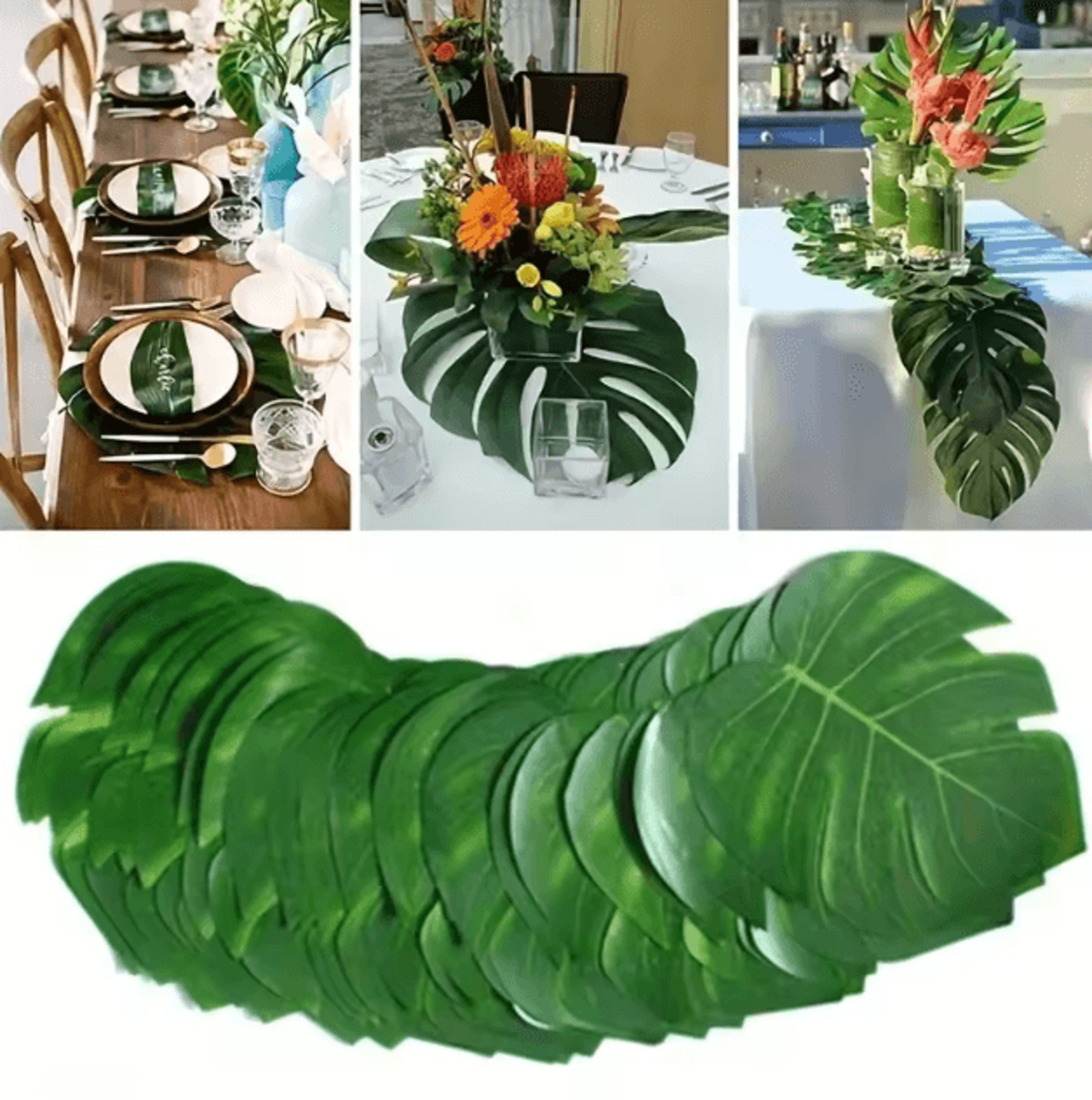 bring a fresh, tropical vibe to your setup with these vibrant artificial palm leaf placemats. designed to mimic real mon