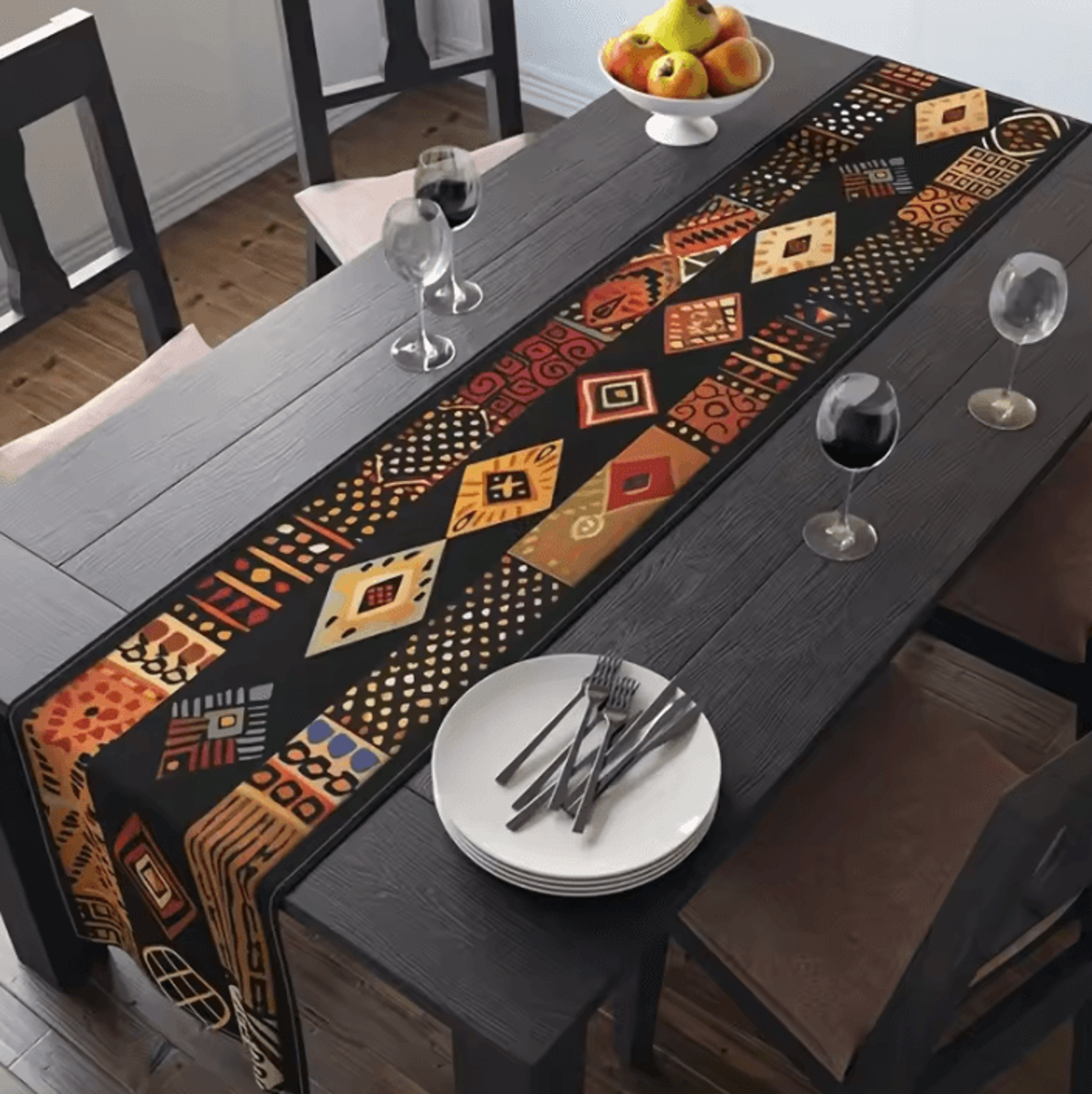 african tribal pattern table runner – traditional linen dining & home decor