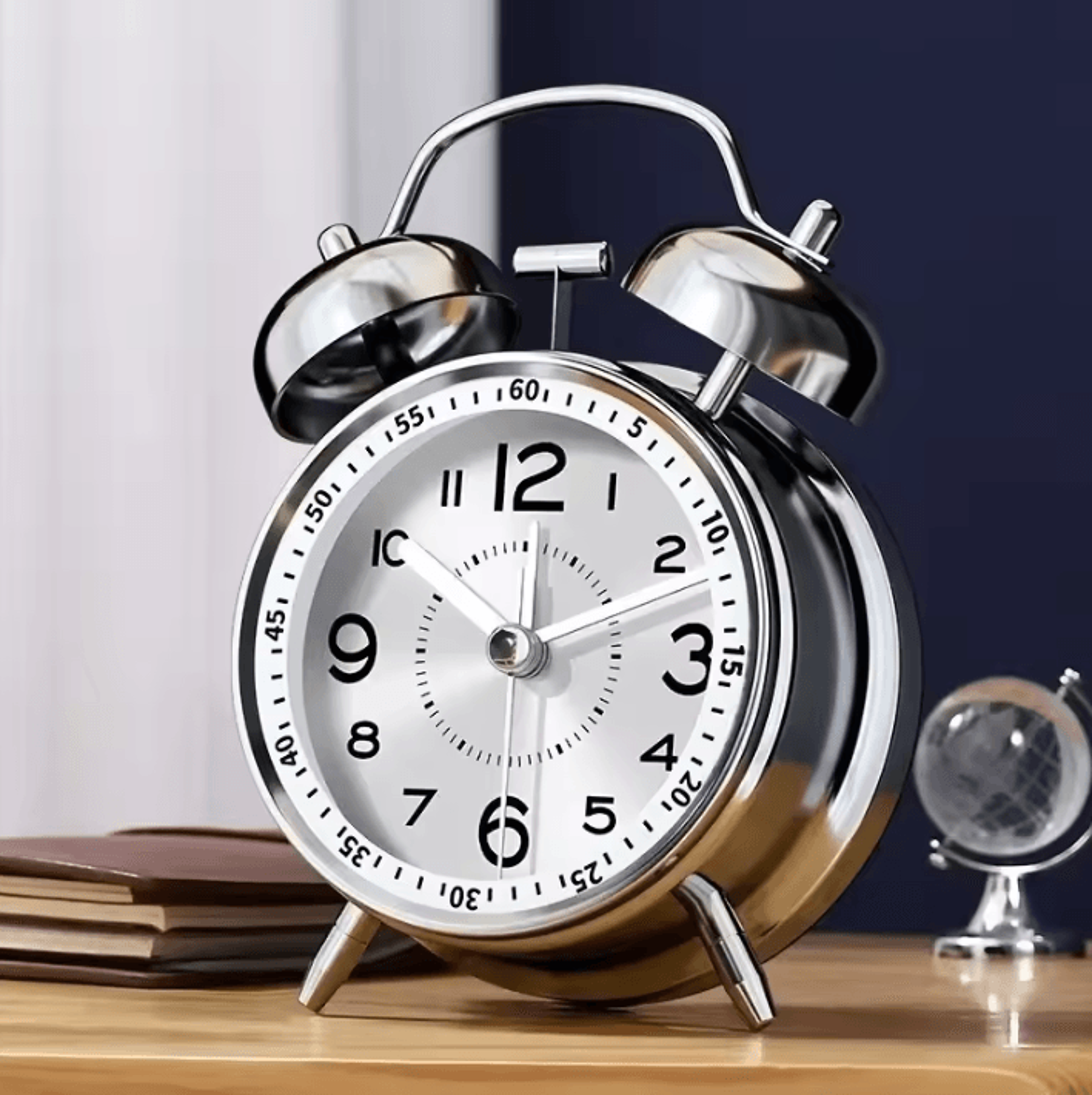 vintage twin bell alarm clock with night light – loud metal desk clock for heavy sleepers