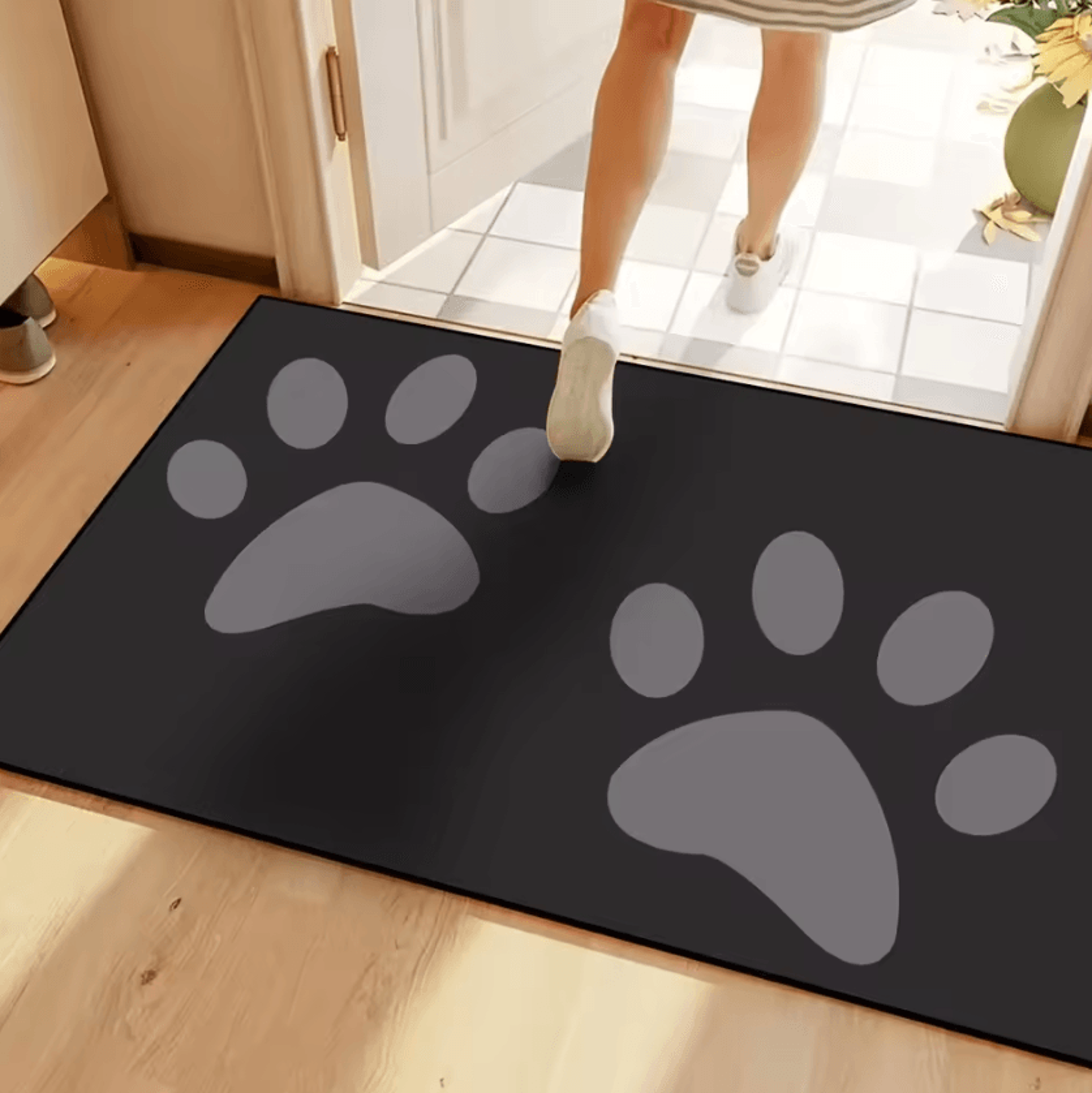 cat paw print absorbent doormat – cute non-slip kitchen & entrance floor rug
