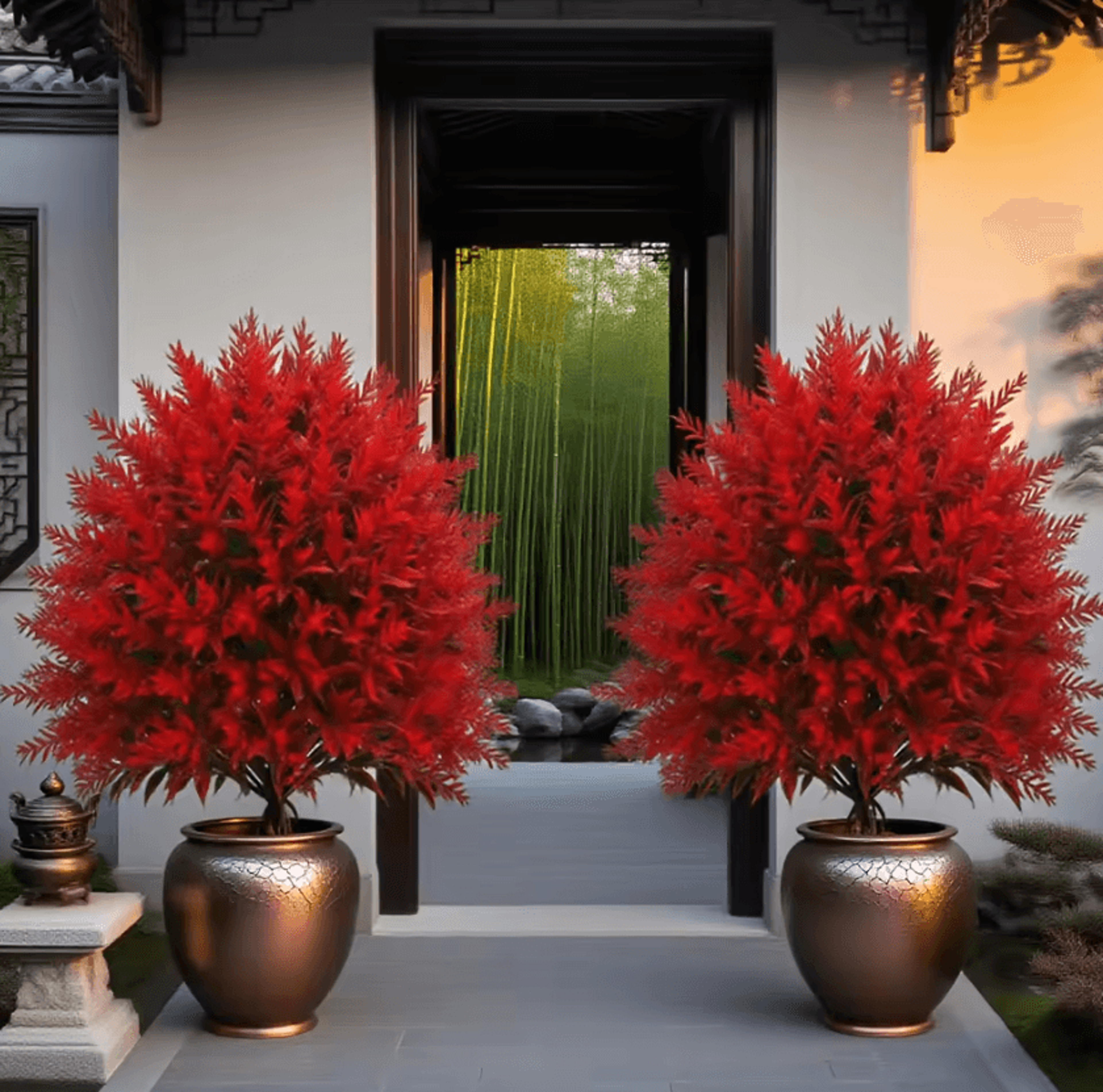 red artificial lavender garden stake – uv-resistant faux outdoor flower decor