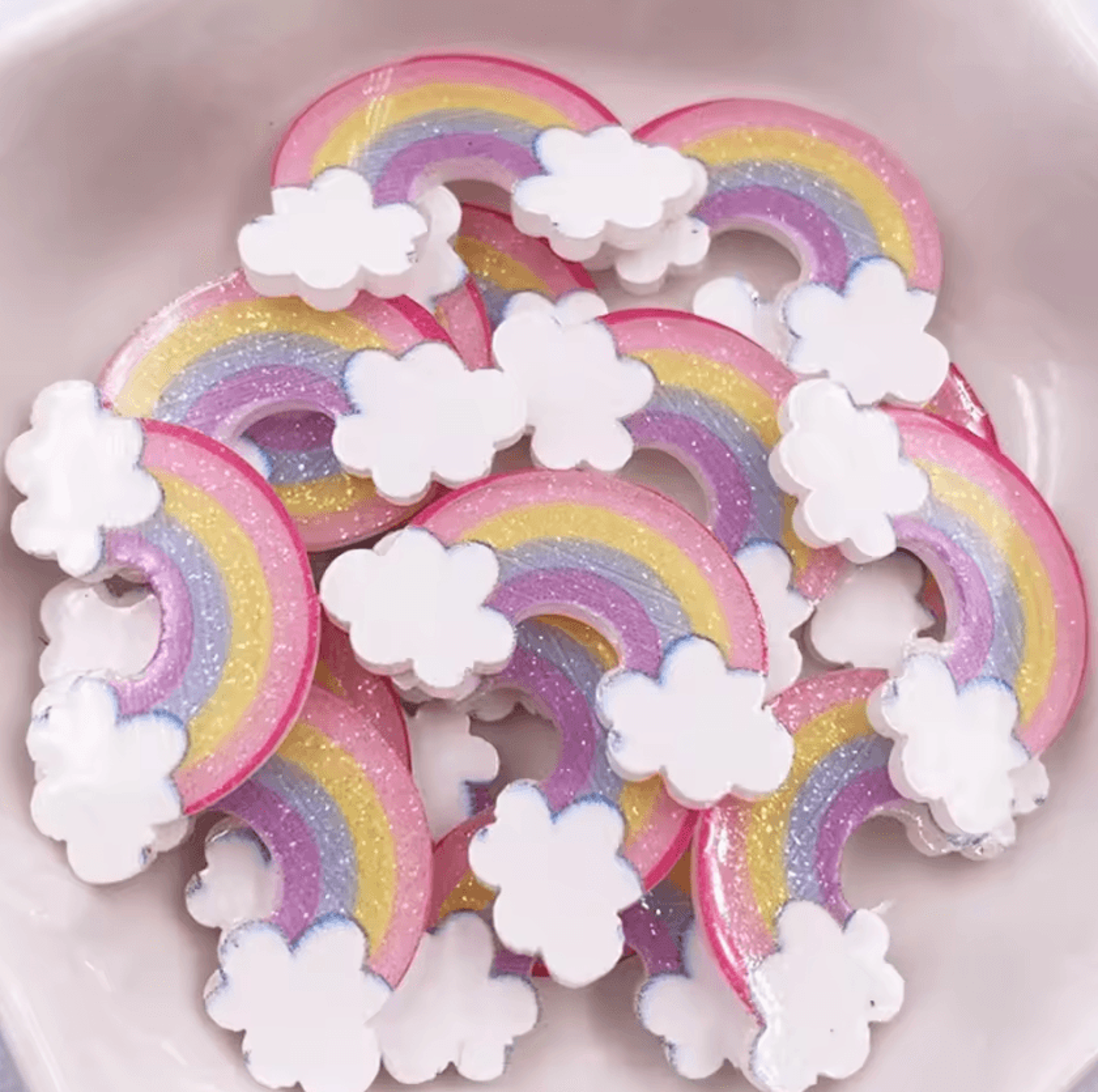 glitter rainbow cloud flatback charms – colorful acrylic diy craft embellishments (20pcs)