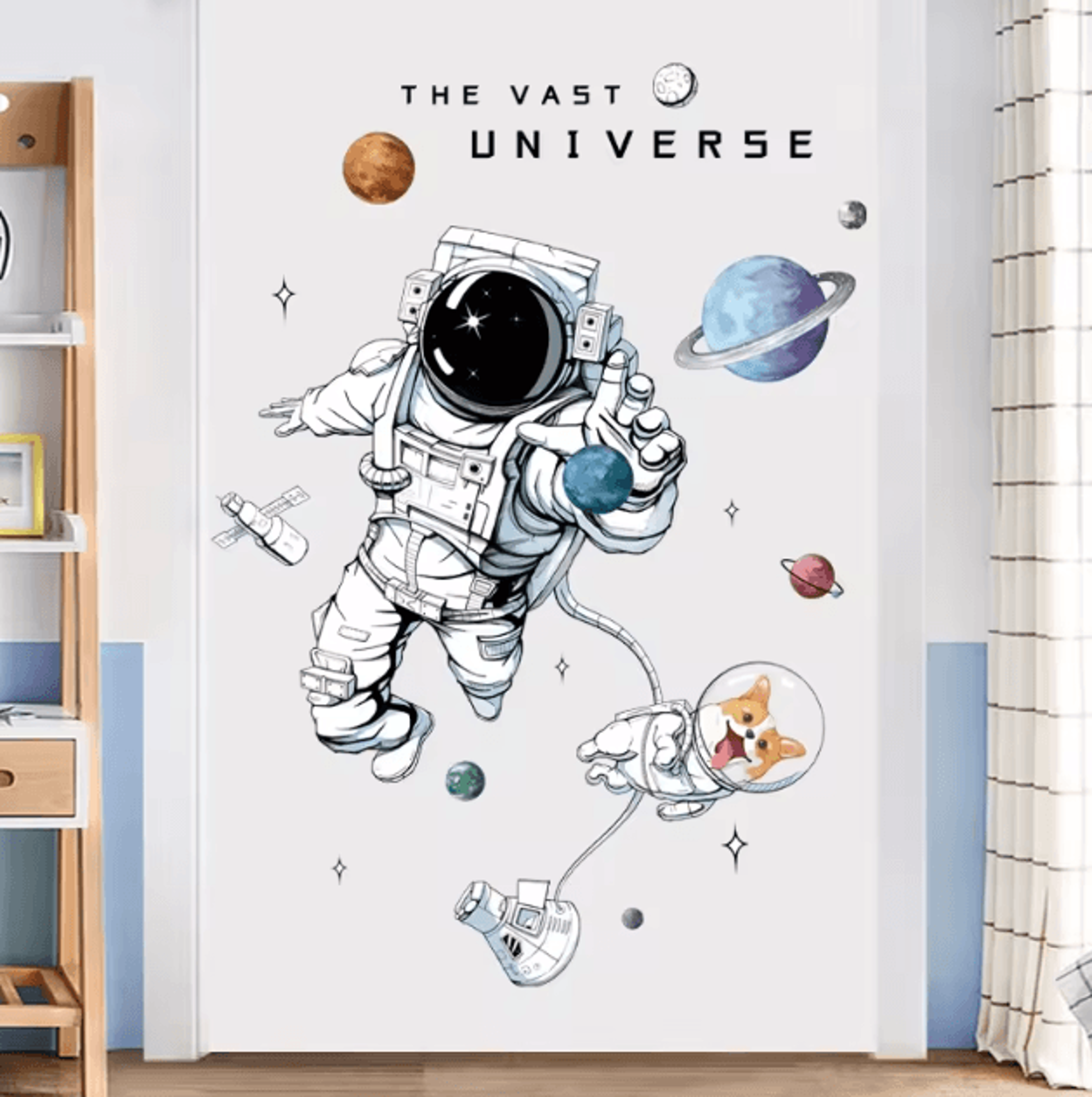 cute astronaut wall stickers – removable space decals for kids room & nursery decor