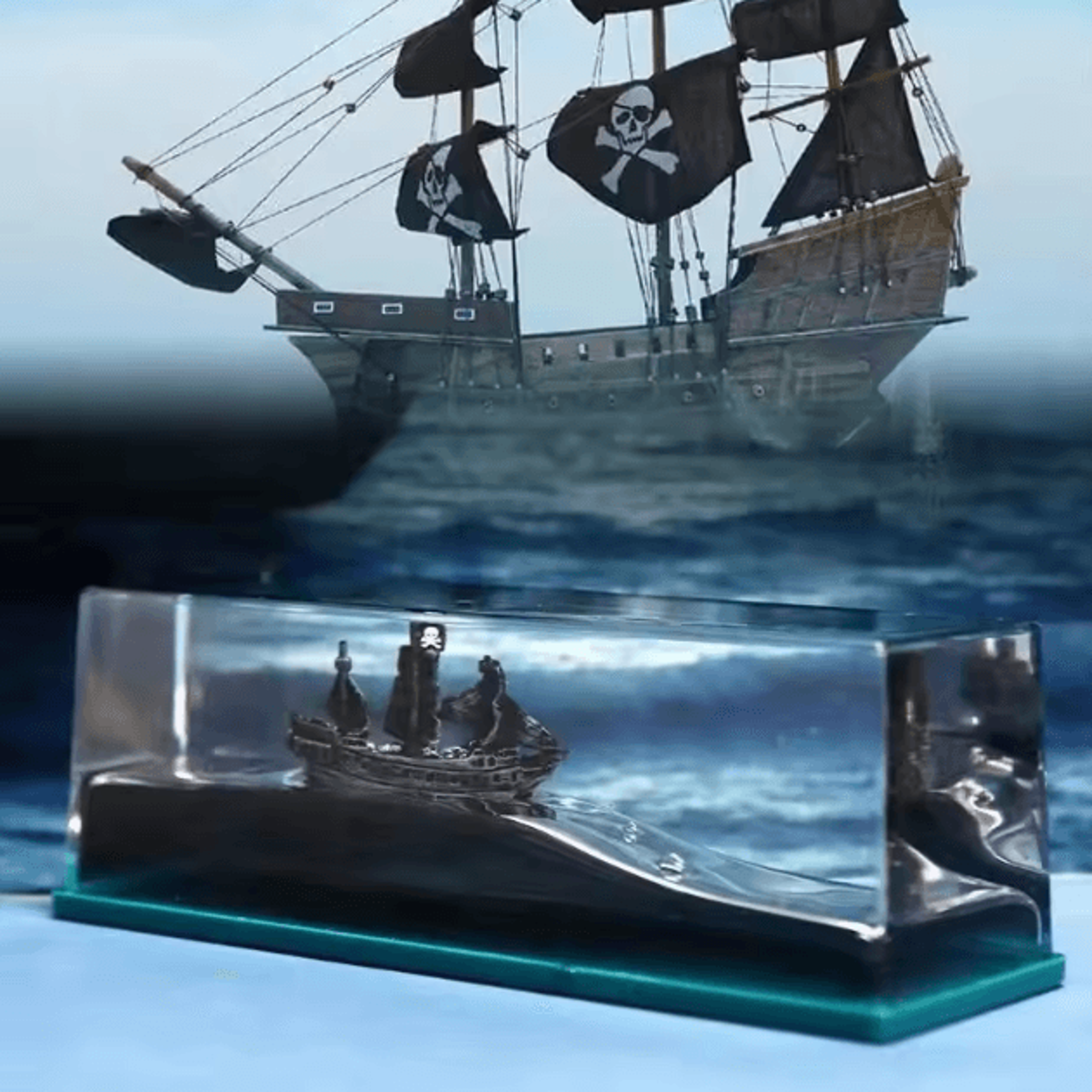 black pearl liquid motion ship bottle – floating pirate ship stress relief desk decor