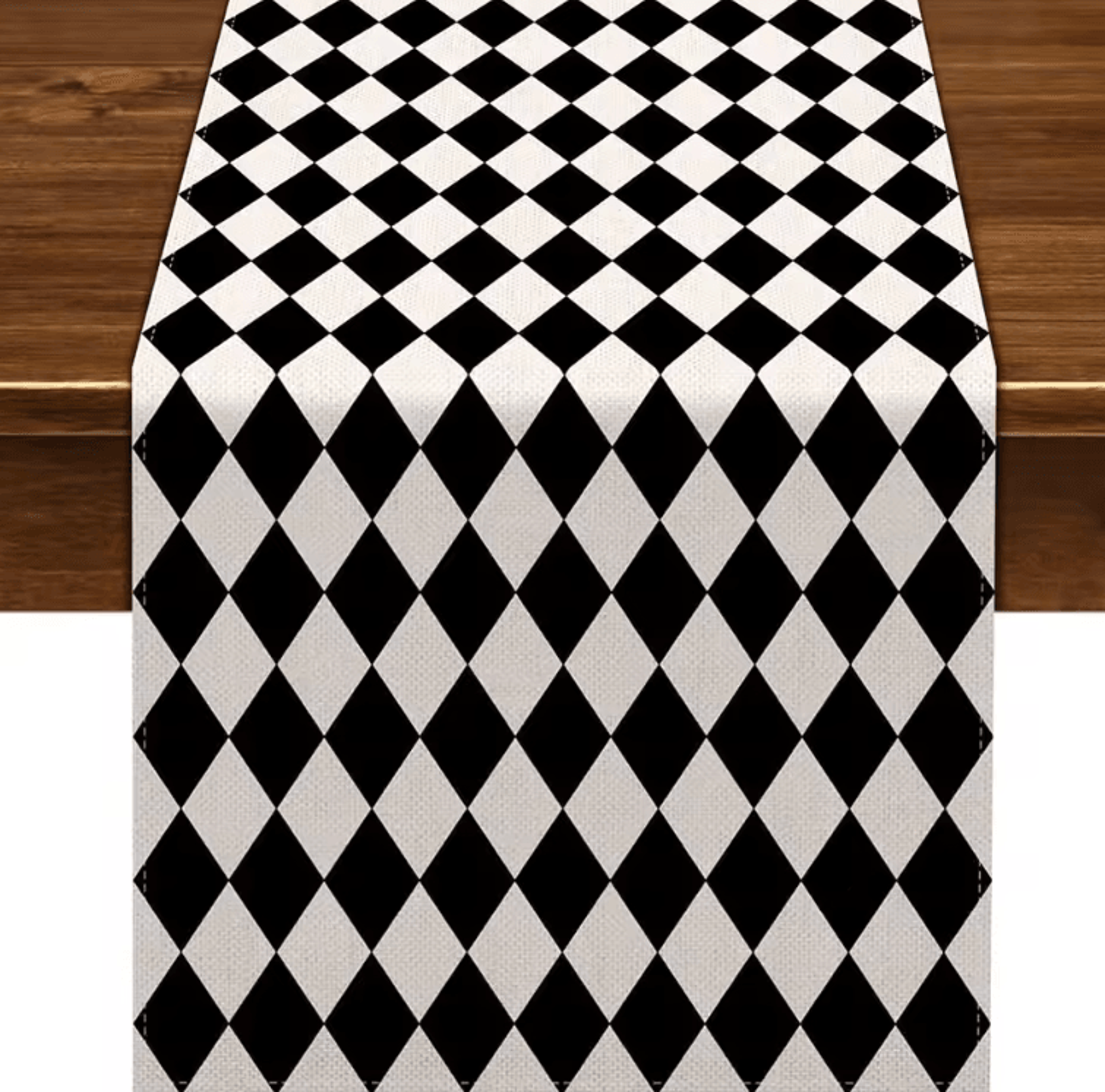 black & white buffalo plaid table runner – diamond lattice farmhouse table runner linen decor
