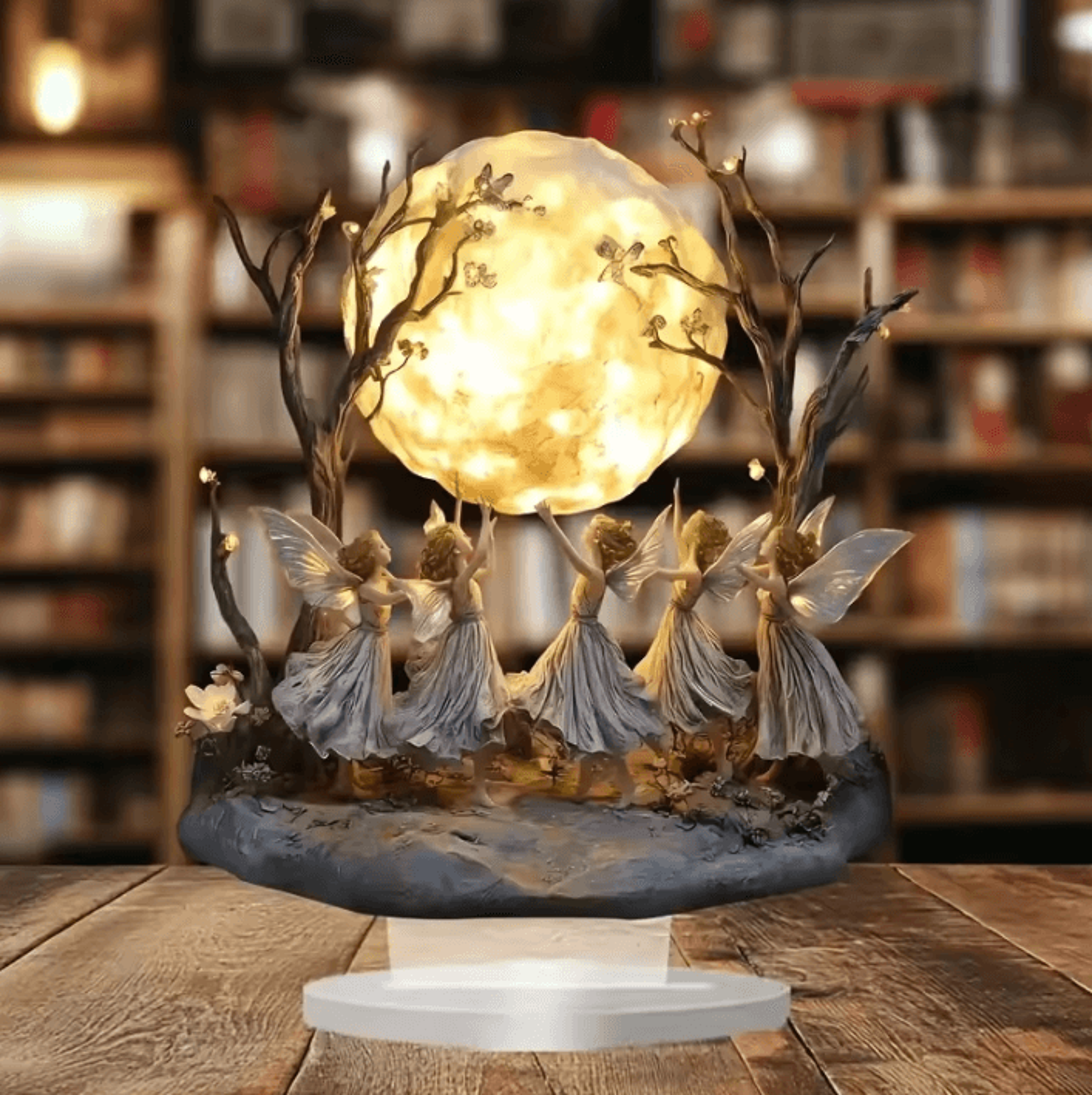 moon tree elf acrylic tabletop decor – magical elf desk ornament fantasy stand