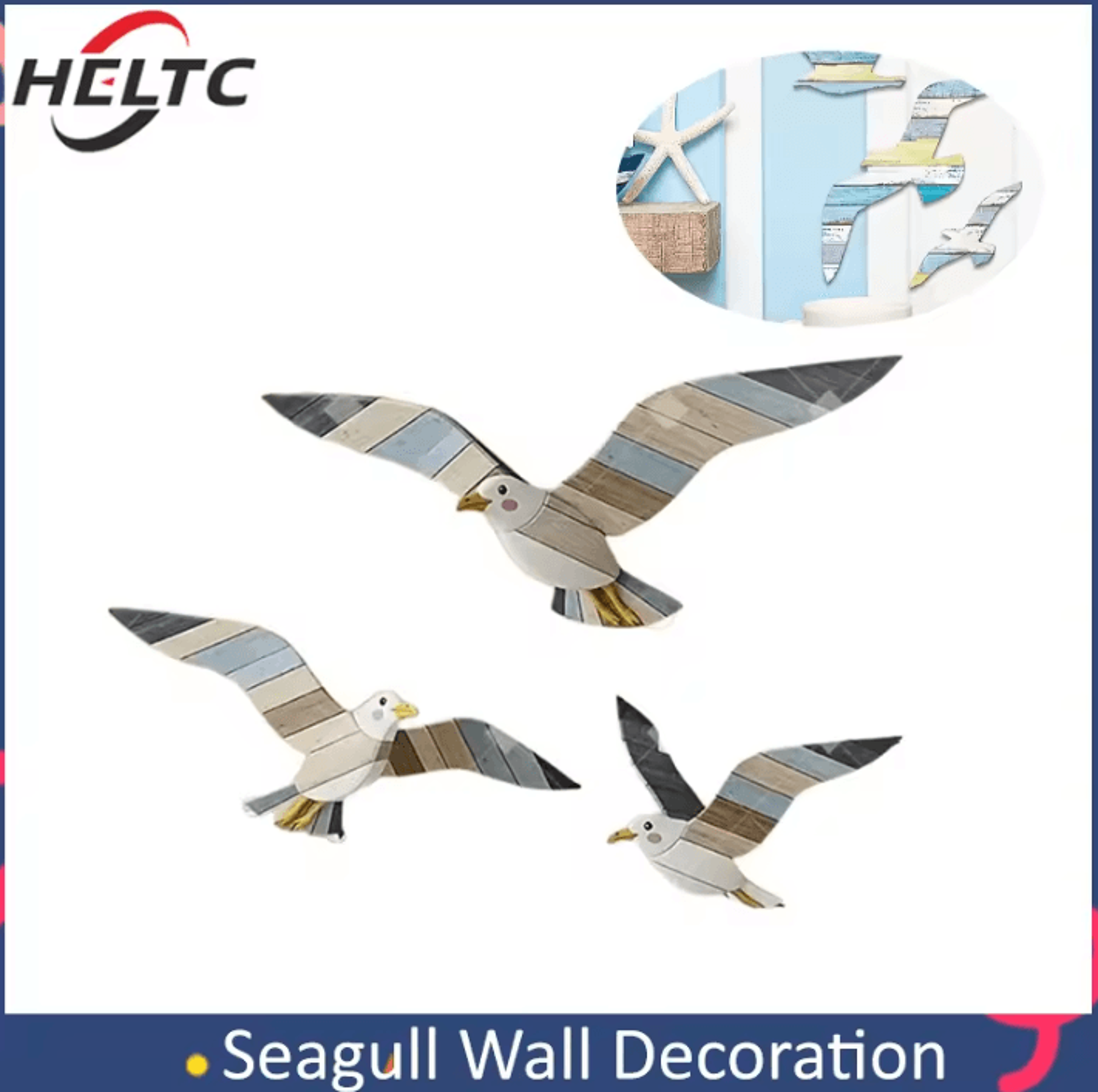 retro wooden seagull wall decor set – coastal seagull wall hanging ornaments