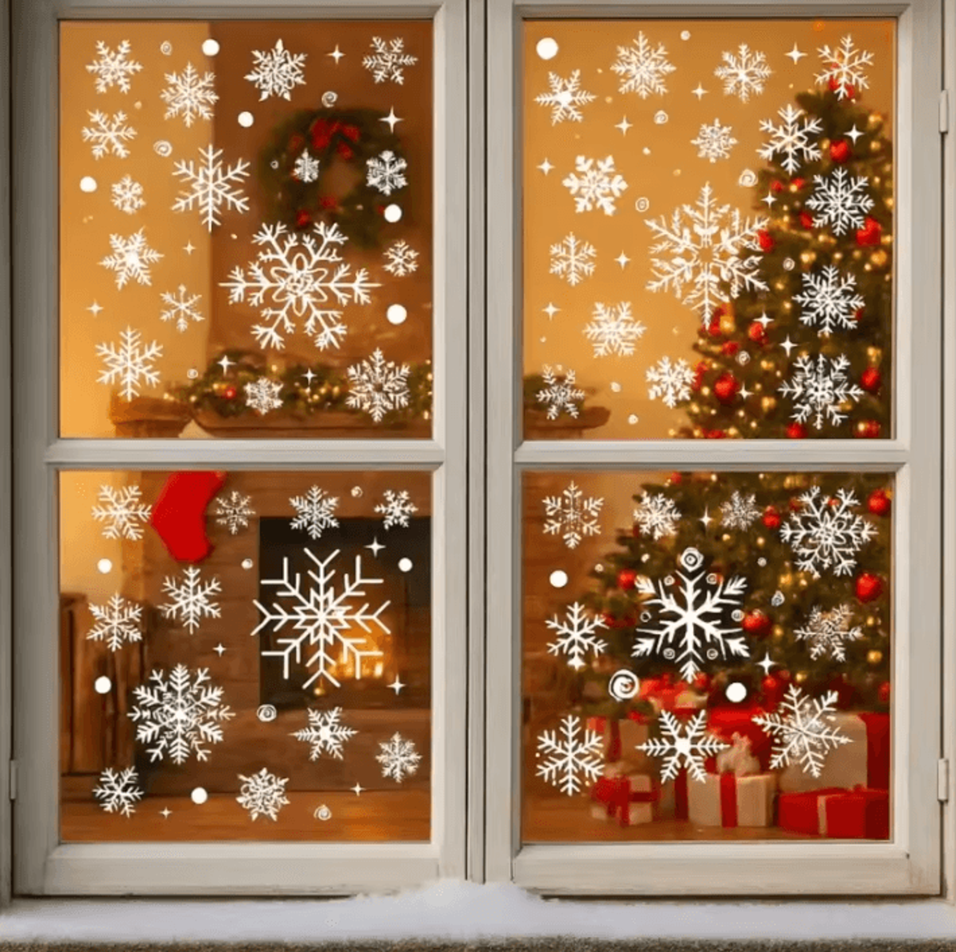 christmas snowflake window stickers – reusable snowflake window cling decals holiday decor