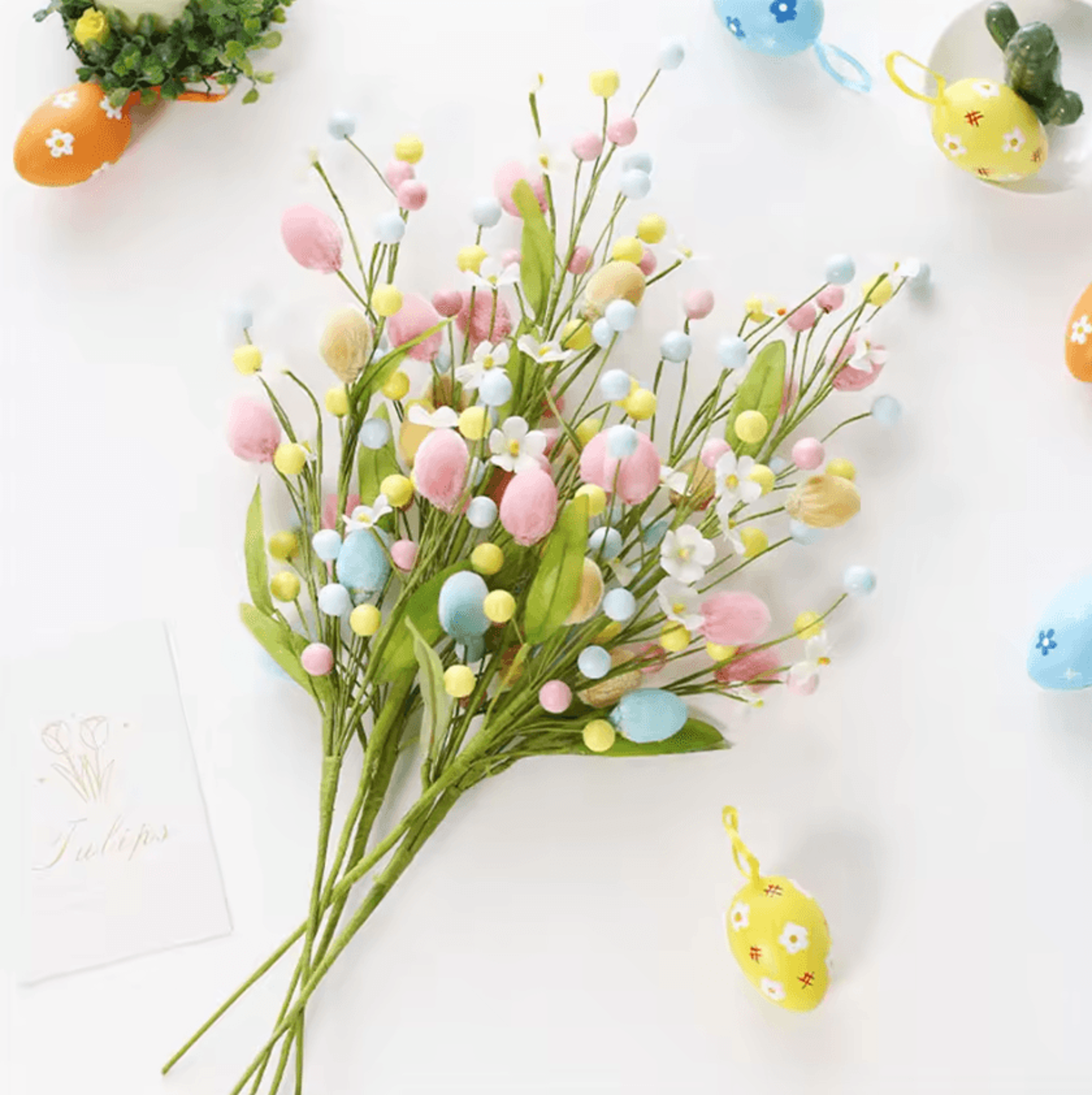 easter egg tree branch decor – colorful artificial spring arrangement stem