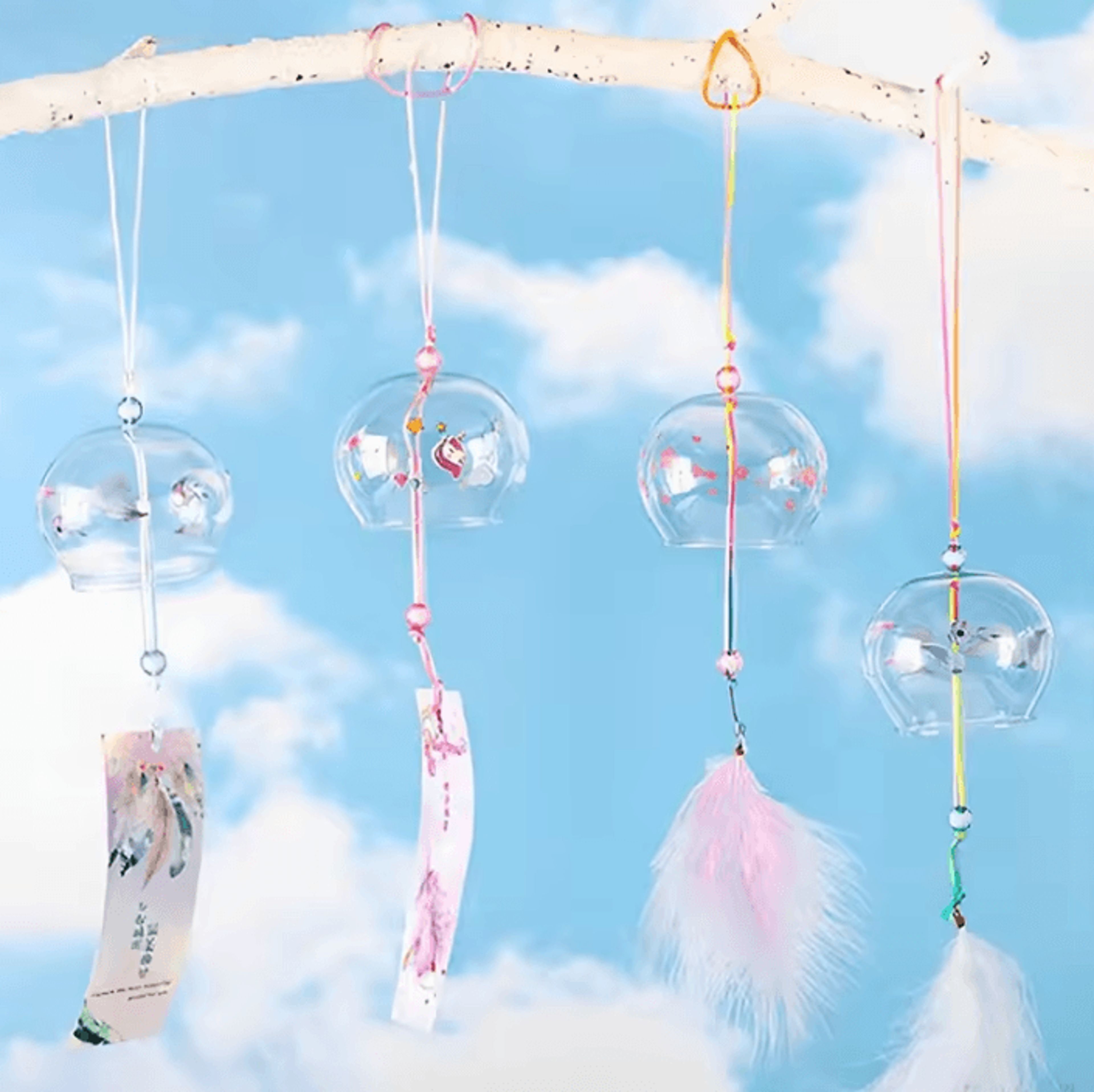 japanese glass furin wind chime – sakura cherry blossom hanging bell decor