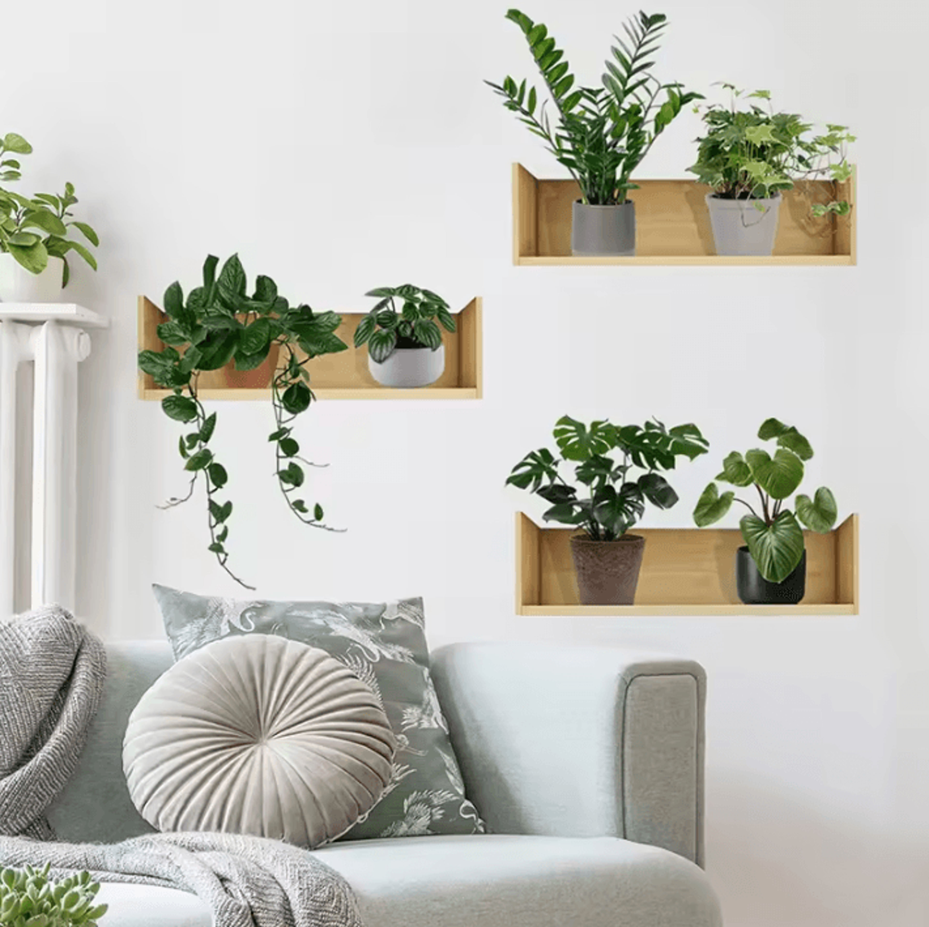 3-piece plant wall sticker set – minimalist potted plant vinyl decals for modern spaces