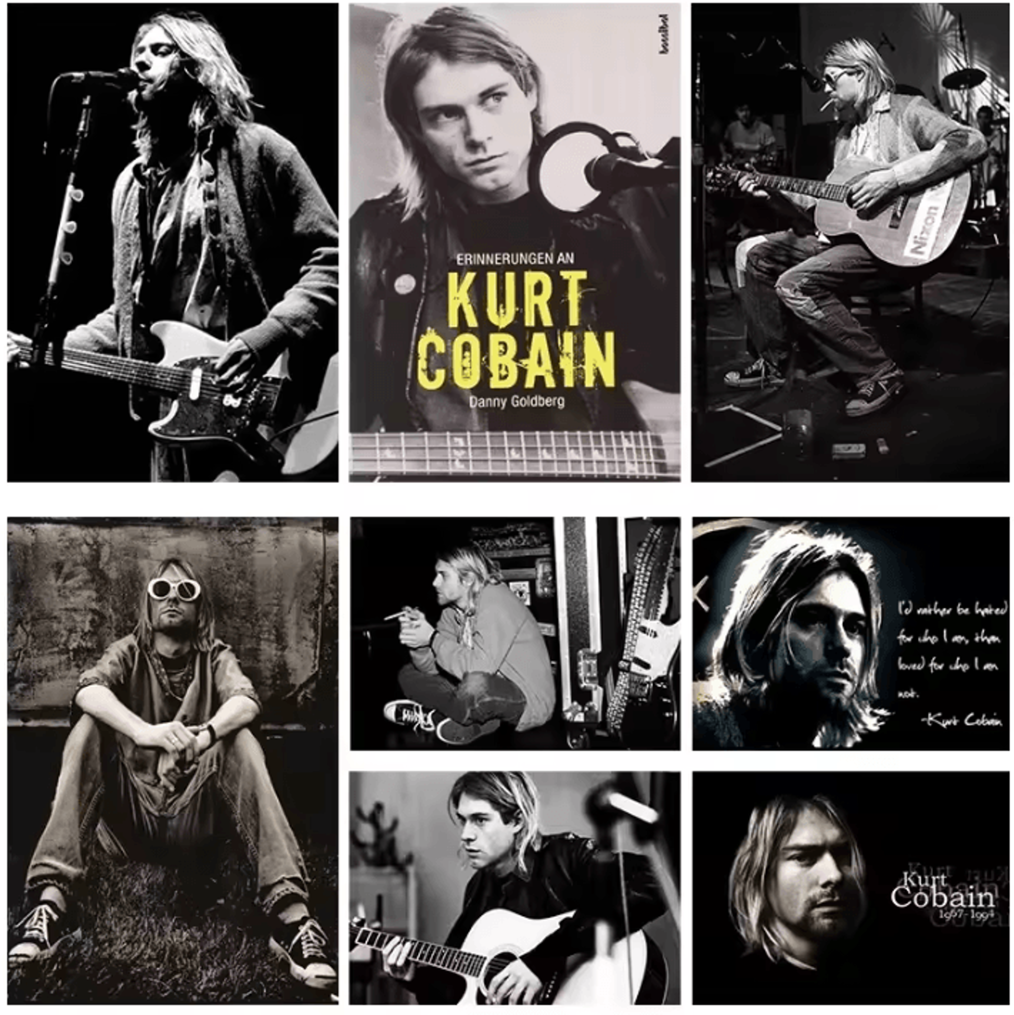 vintage kurt cobain black & white canvas poster – retro rock wall art decor