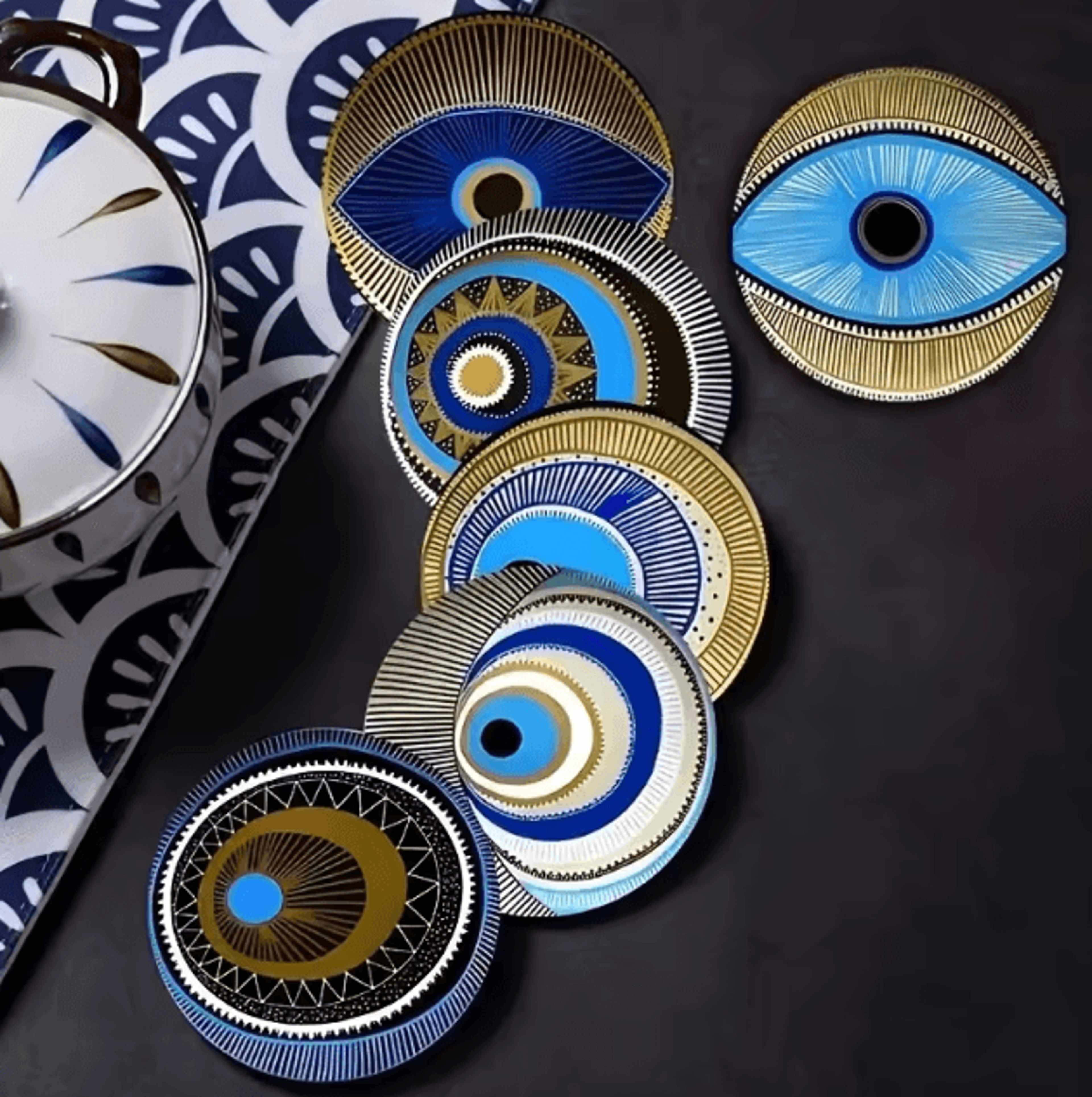 evil eye wooden coaster set – 6pcs protective drink mats for home decor