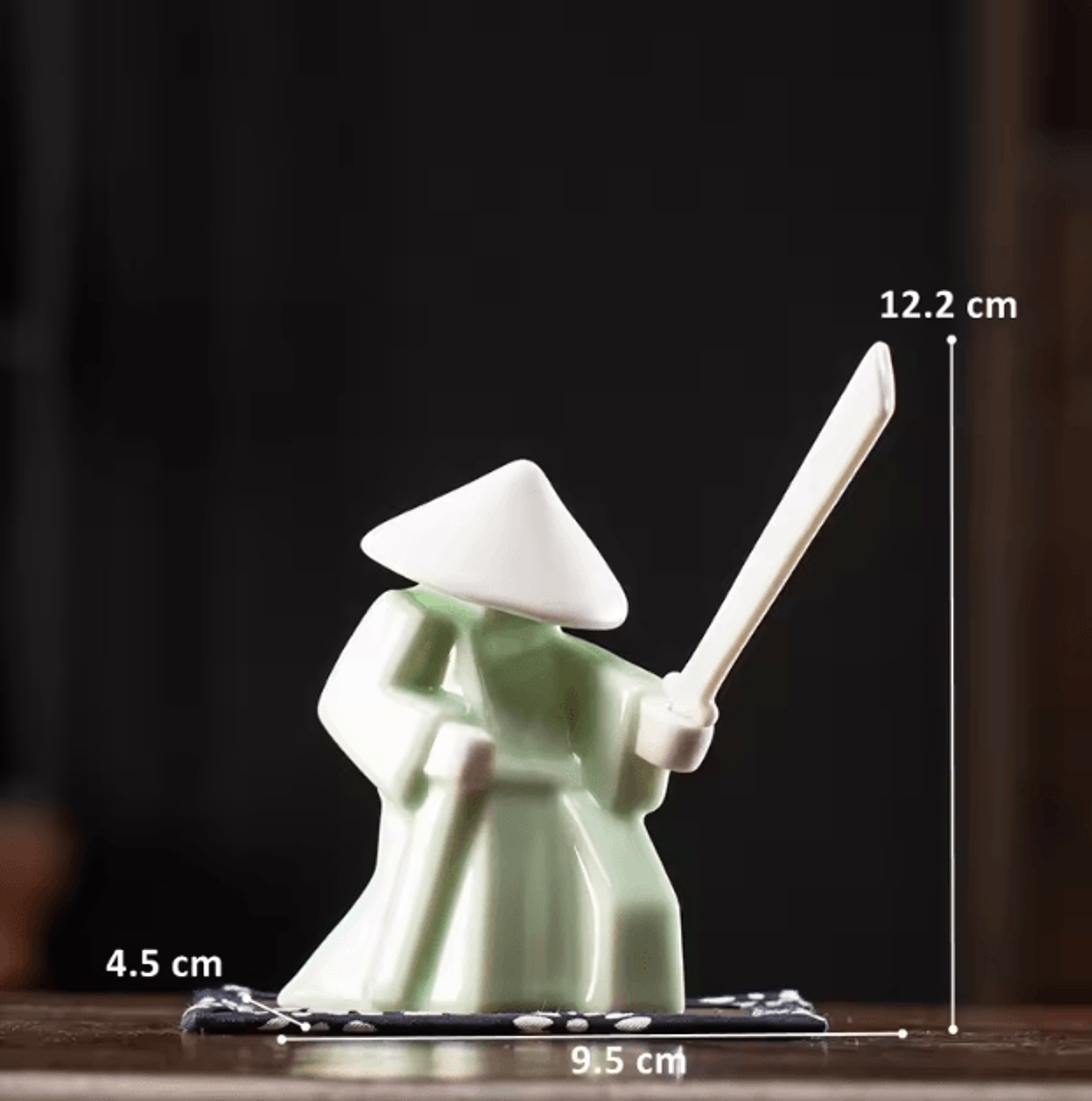 white ceramic samurai figurine – minimalist geometric oriental warrior decor