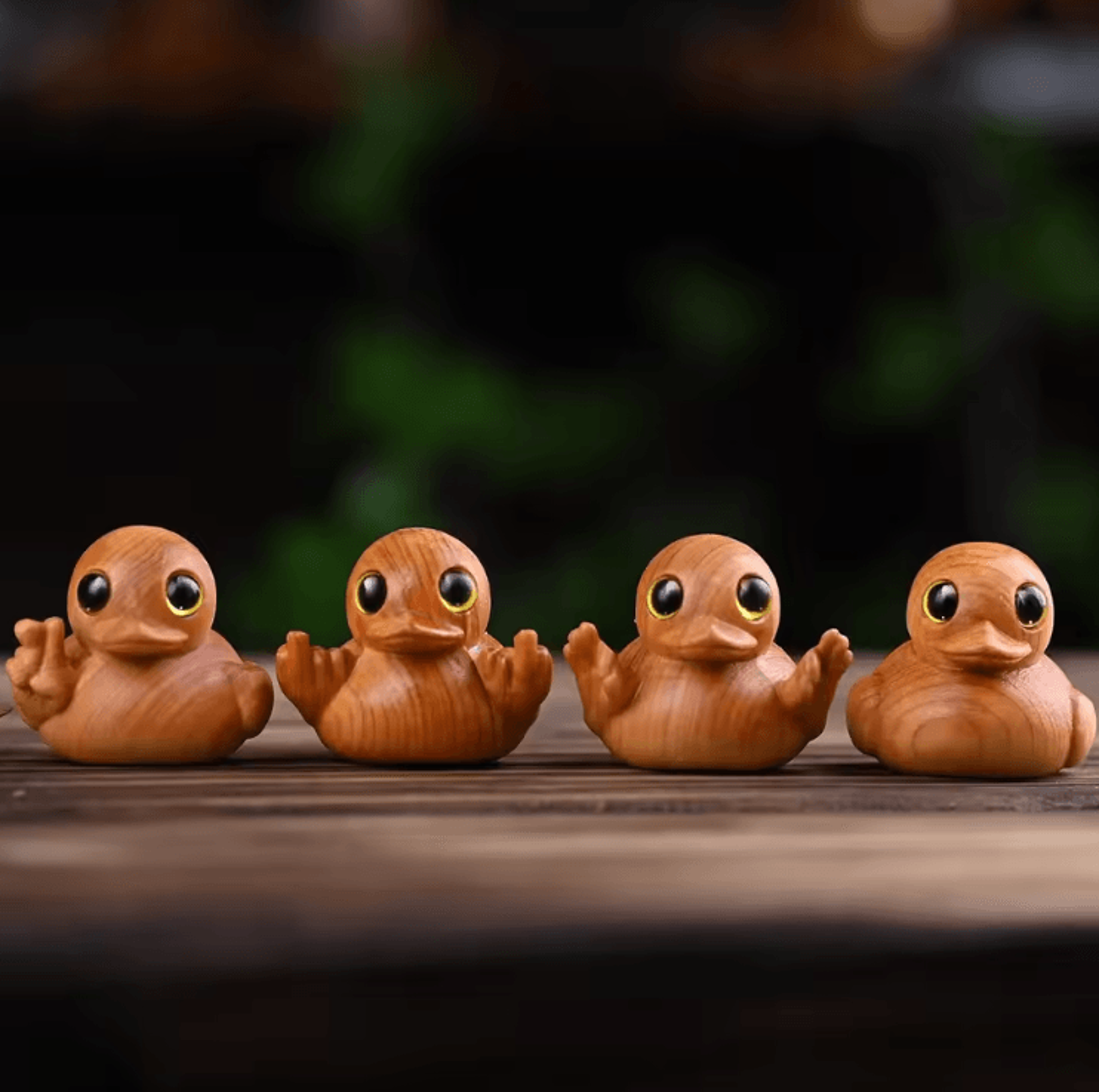 hand-carved wooden duck figurine – cute solid wood desk ornament