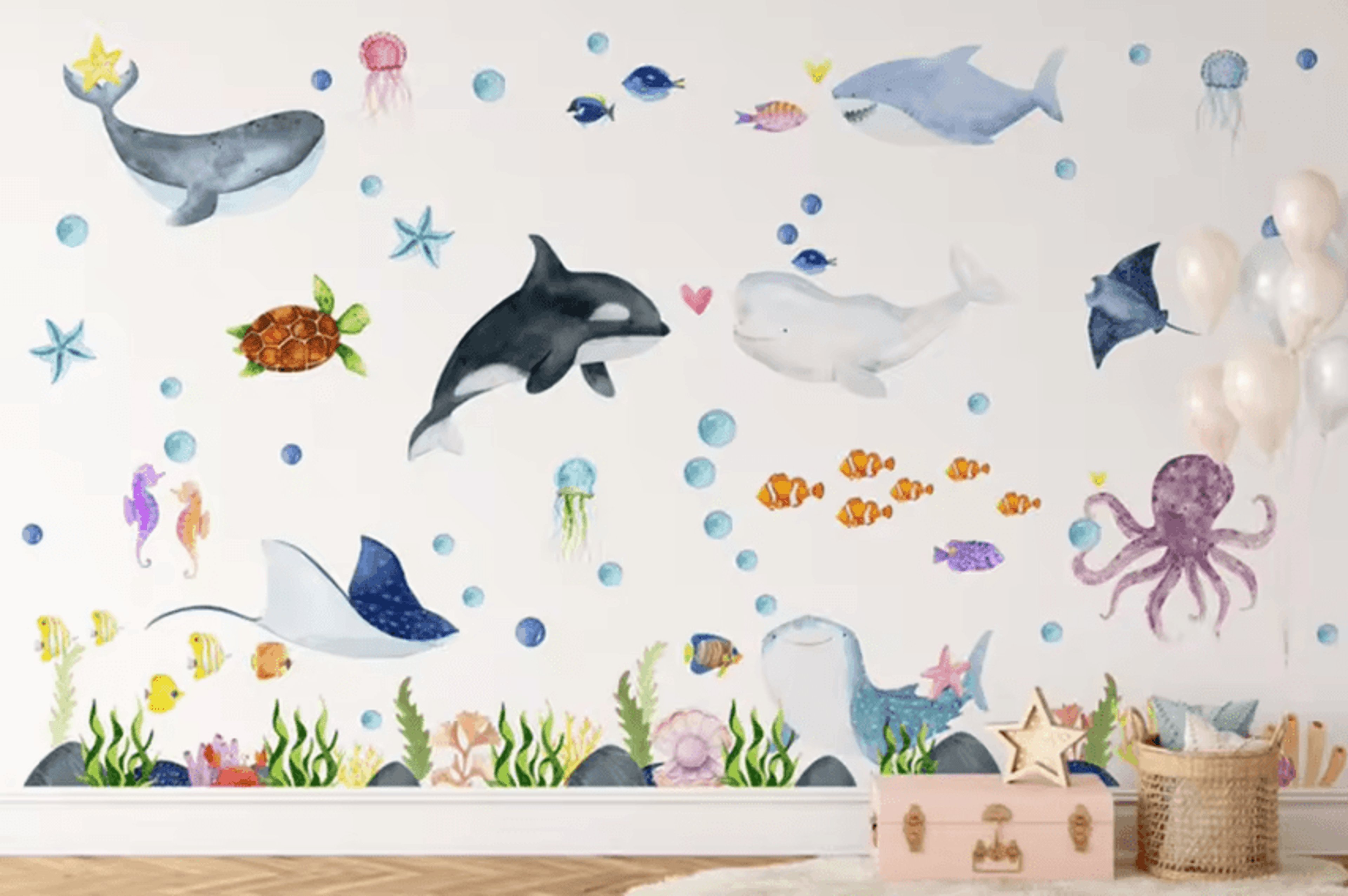 ocean animals wall stickers – undersea nursery wall decals for kids room