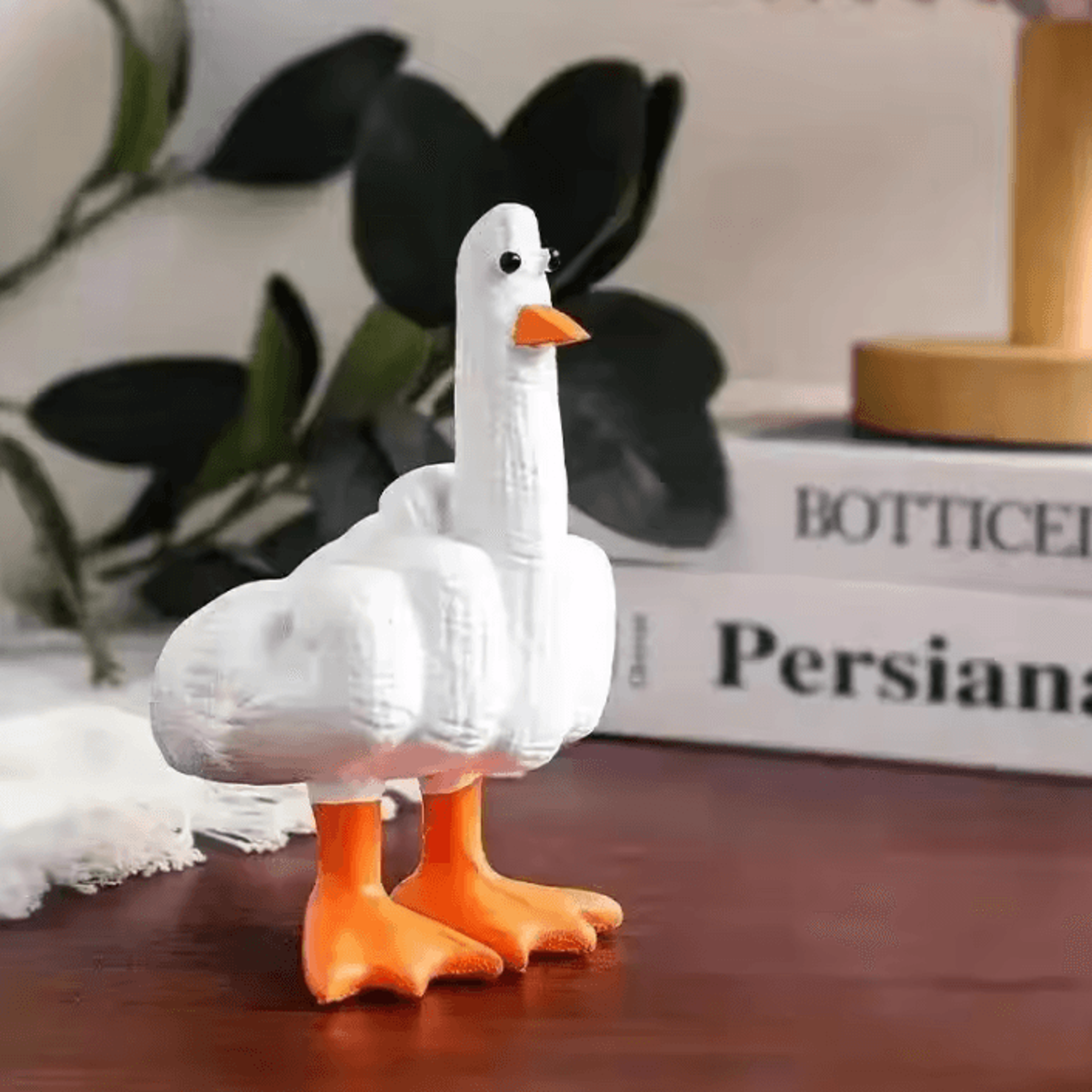funny middle finger duck statue – cute resin rebel desk decor