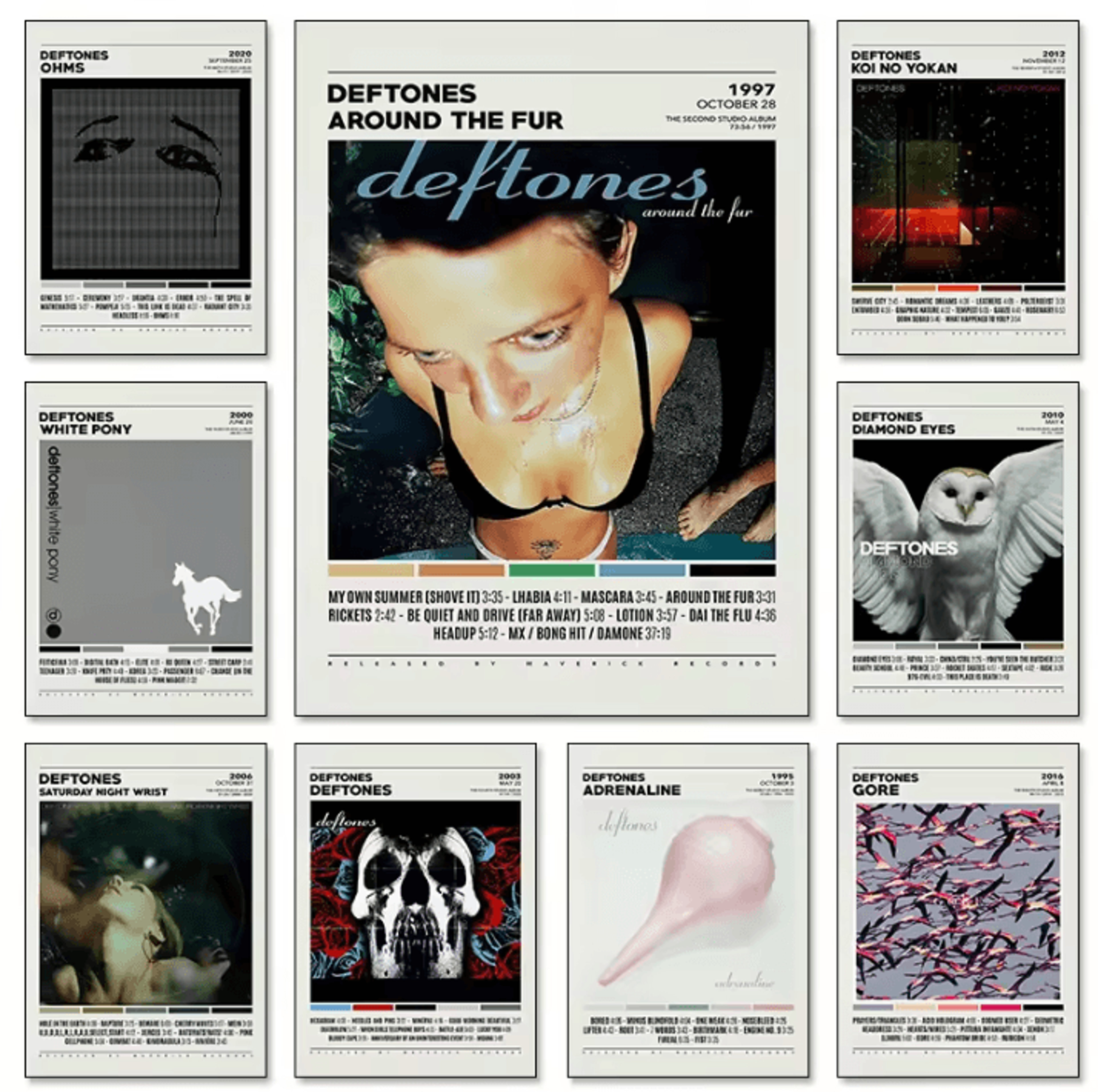 deftones album cover canvas posters – around the fur & saturday night wrist wall art