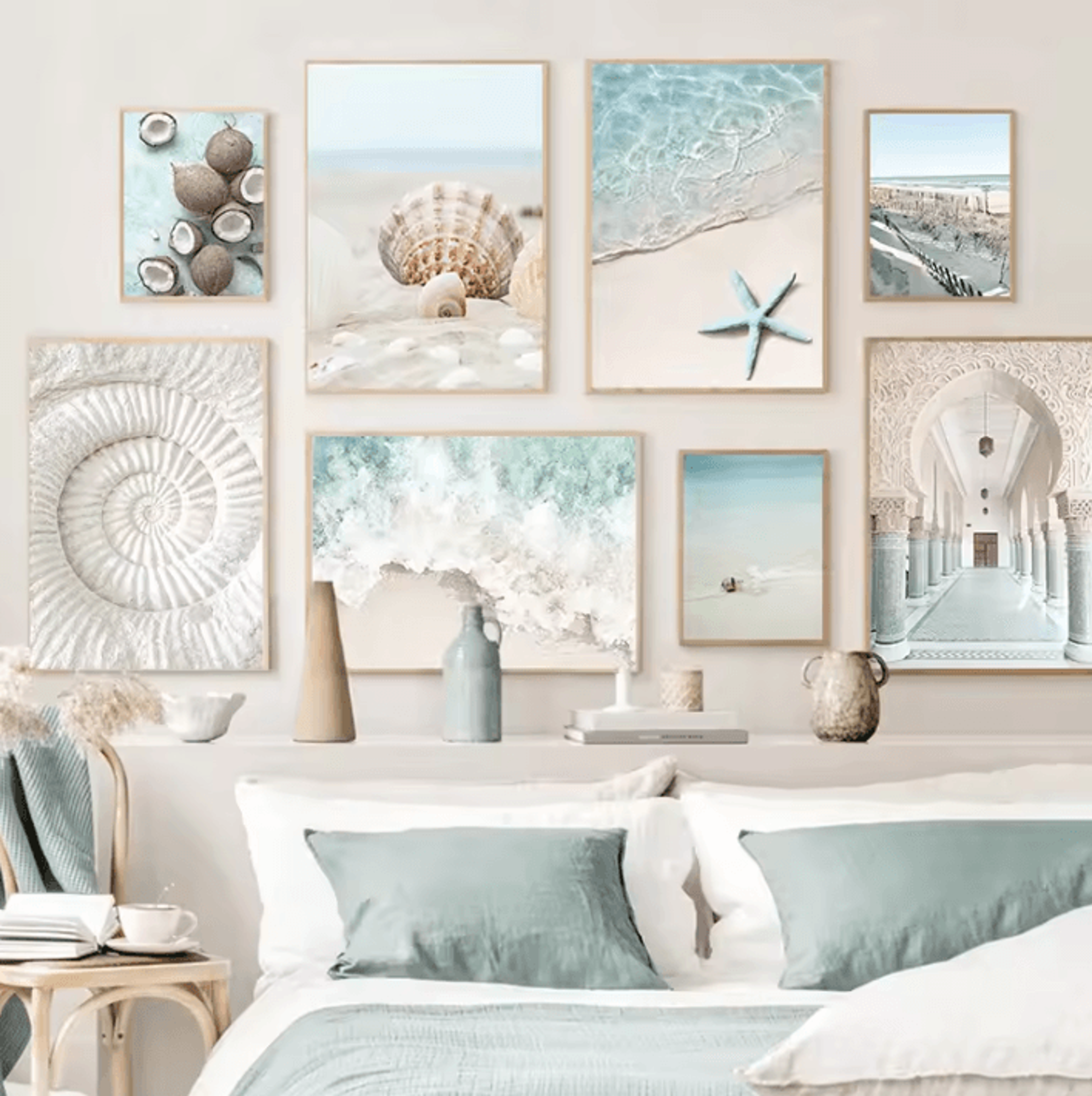 tropical ocean shell canvas wall art – summer beach aesthetic print