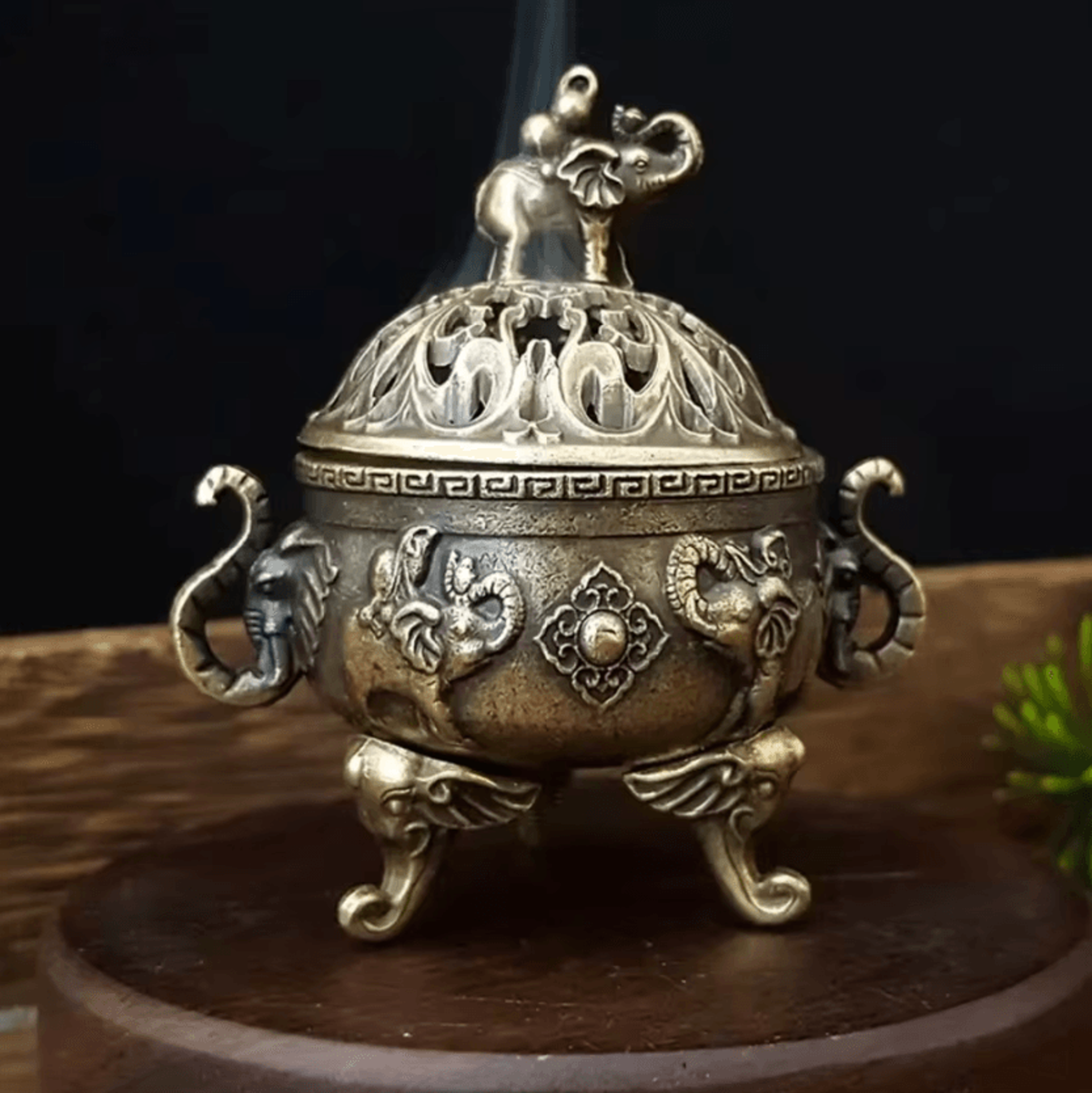 elephant triple-legged incense burner – metal aromatherapy decor ornament