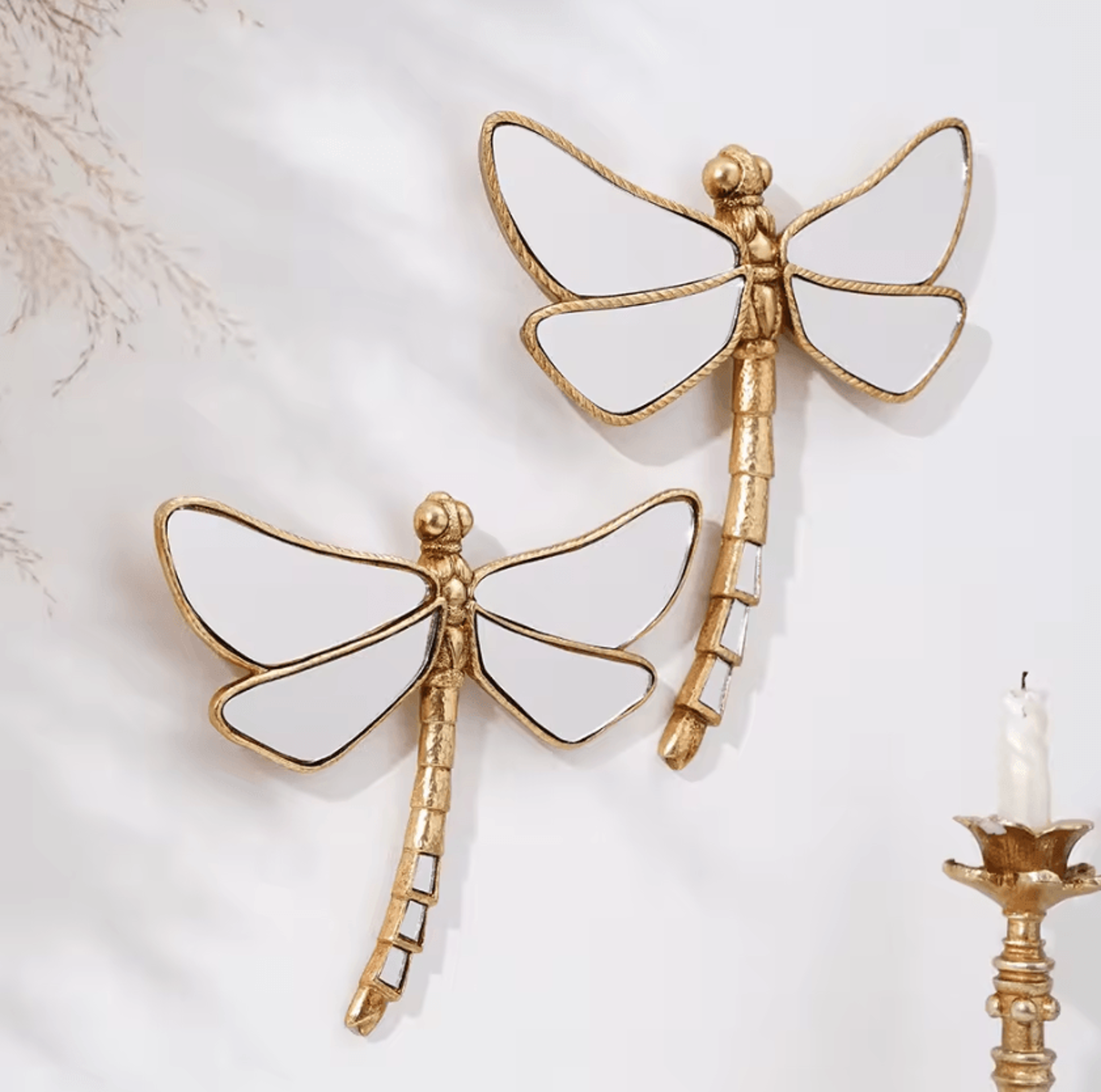 golden dragonfly wall hanging – mirror-finish resin art decor