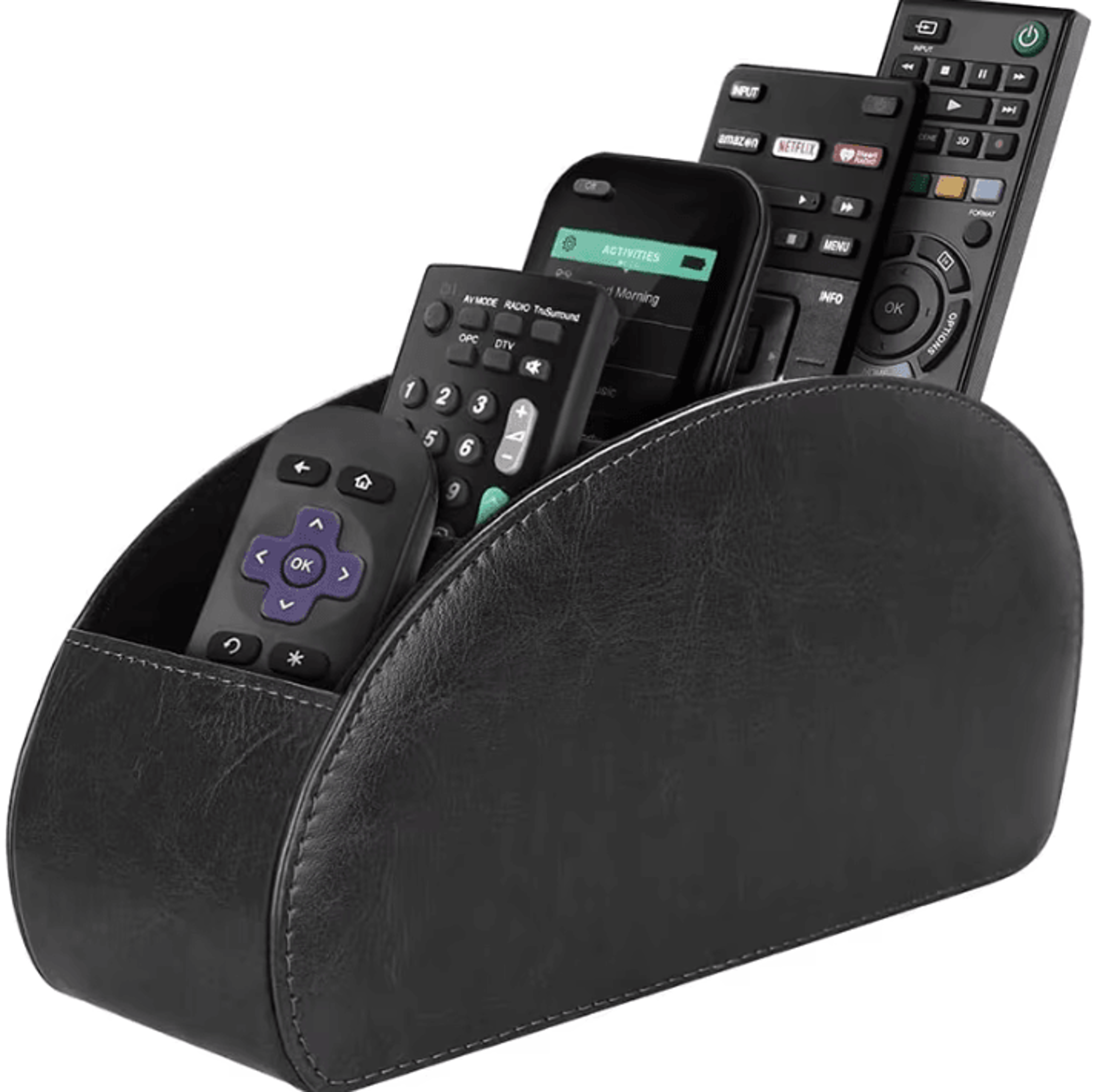 5-compartment pu leather remote control organizer – desktop caddy for tv, office & home essentials