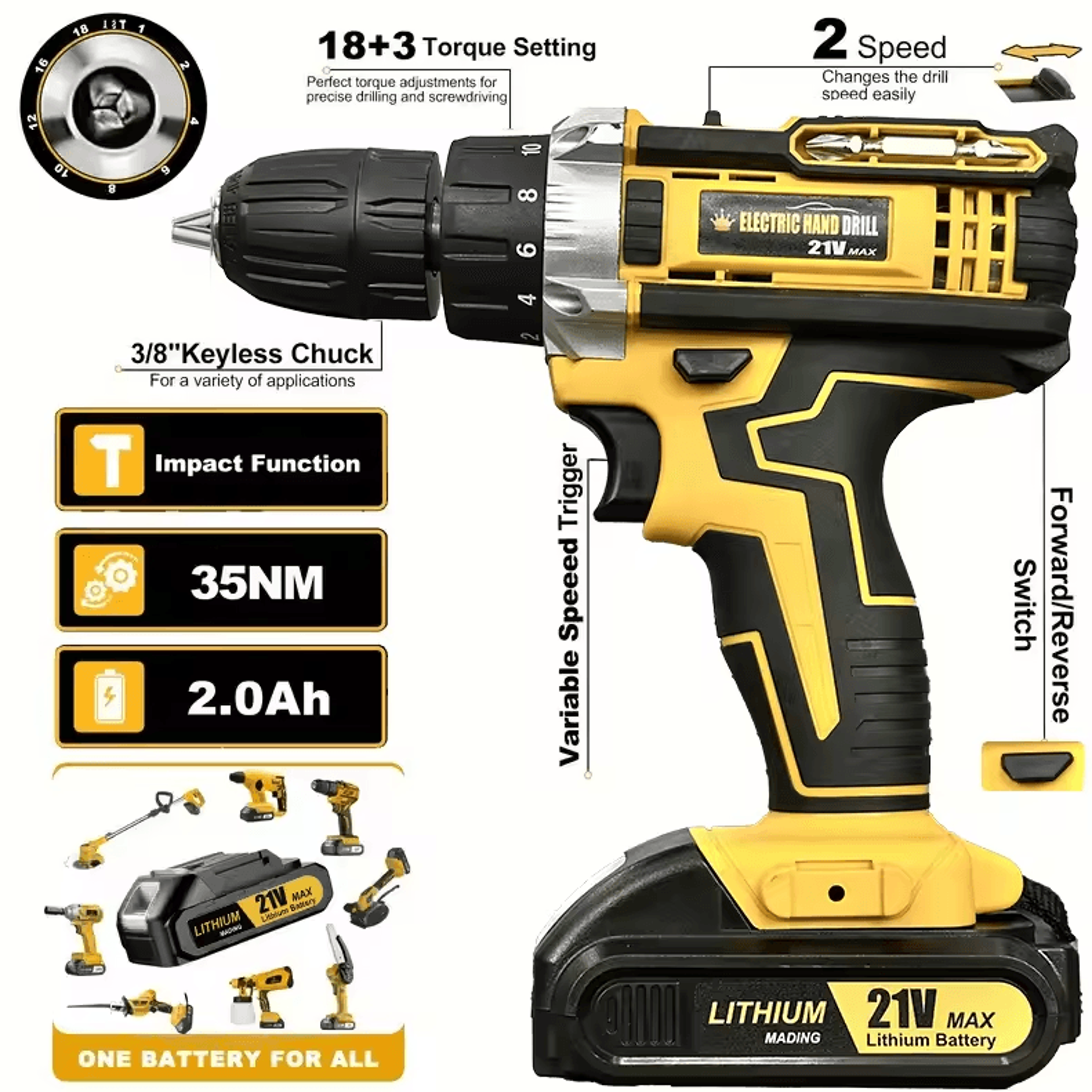 20v cordless electric drill & screwdriver combo kit – complete home diy tool set
