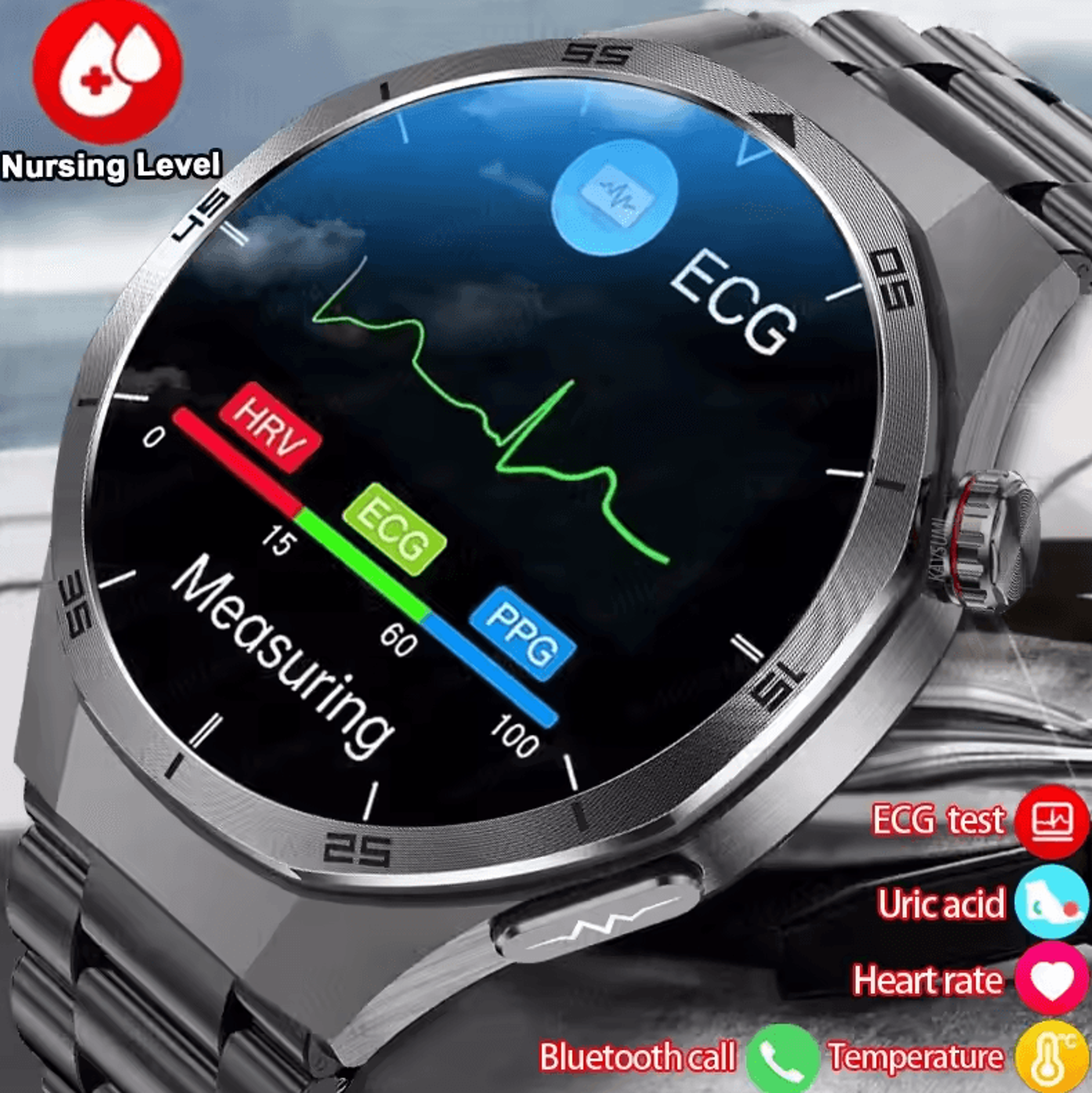 ai ecg ppg health smartwatch with uric acid, blood lipids & bluetooth call