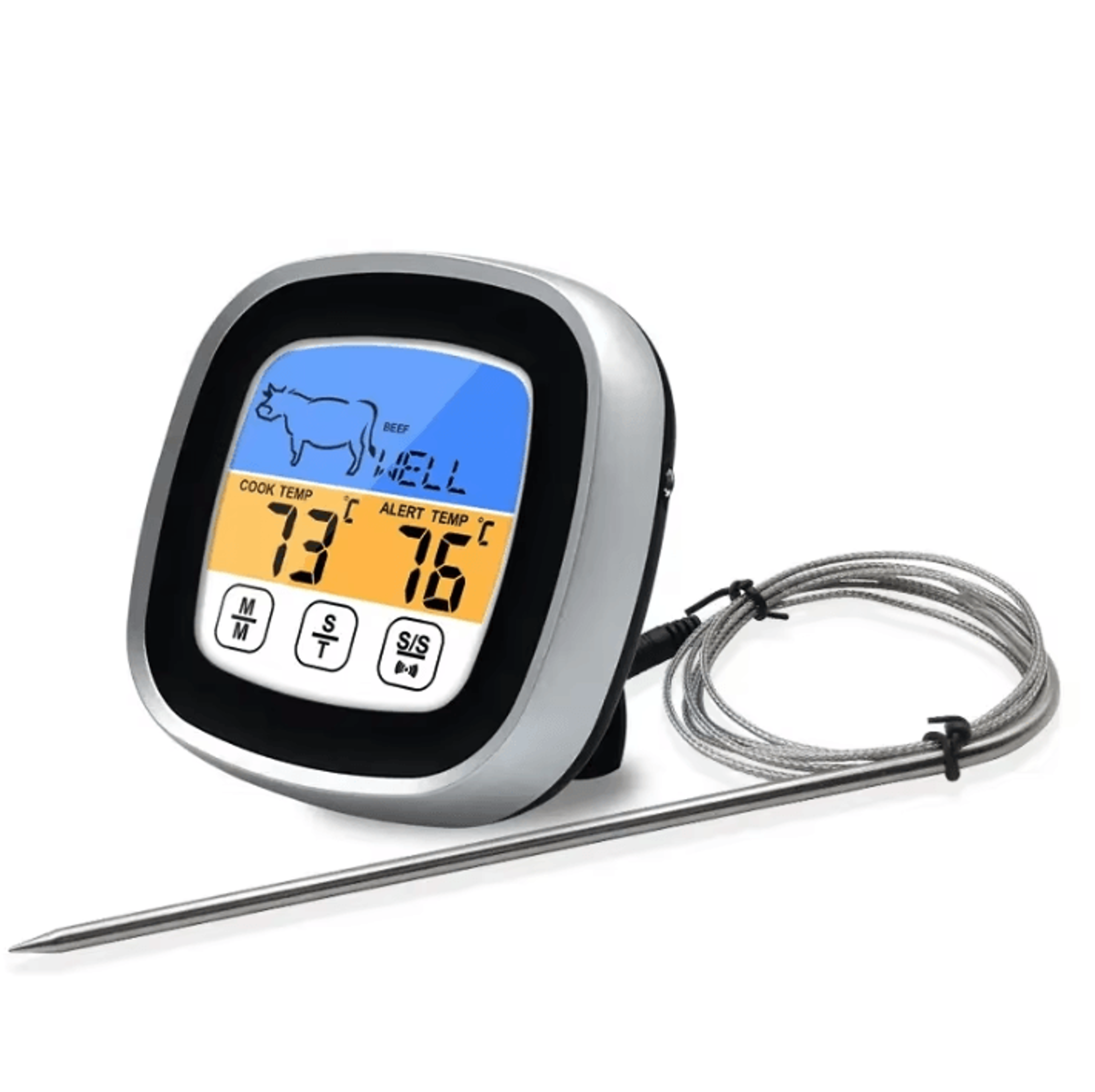 cookmaster pro digital meat thermometer with touchscreen lcd & timer mode