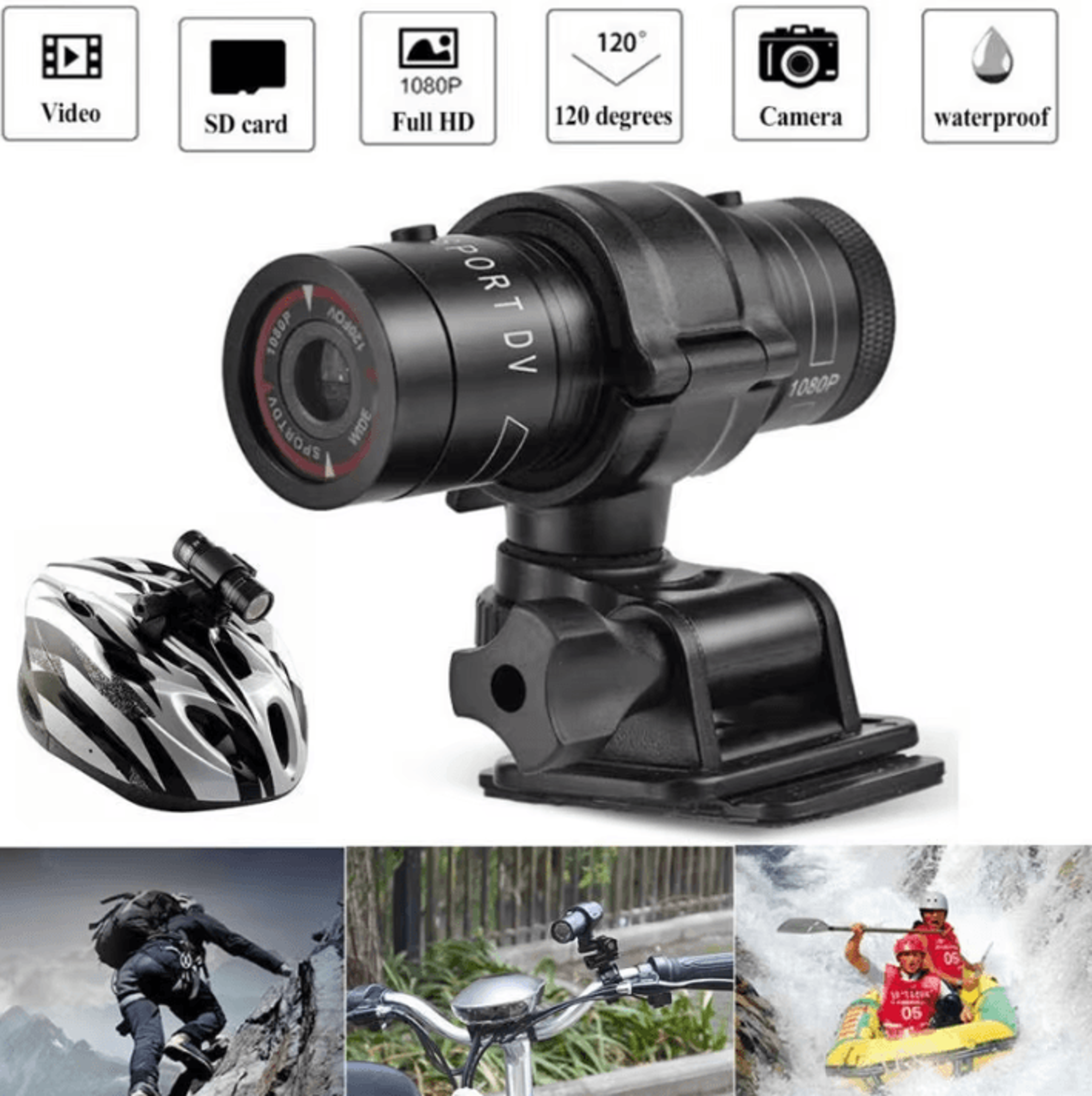 ridecam f9 pro 1080p helmet action camera with wide-angle lens & waterproof design