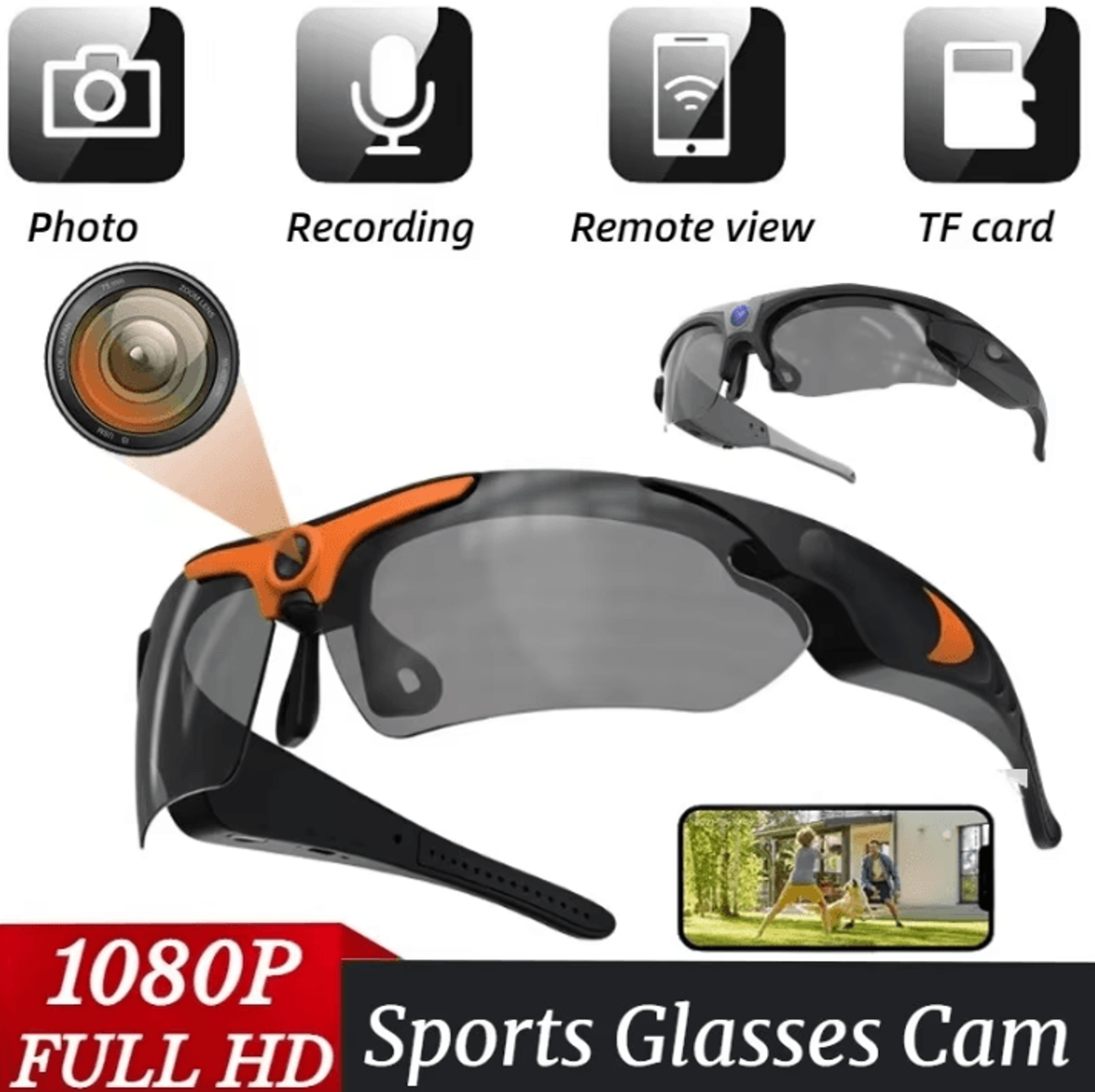 visioncam sport 1080p camera sunglasses with wide-angle lens & hands-free recording