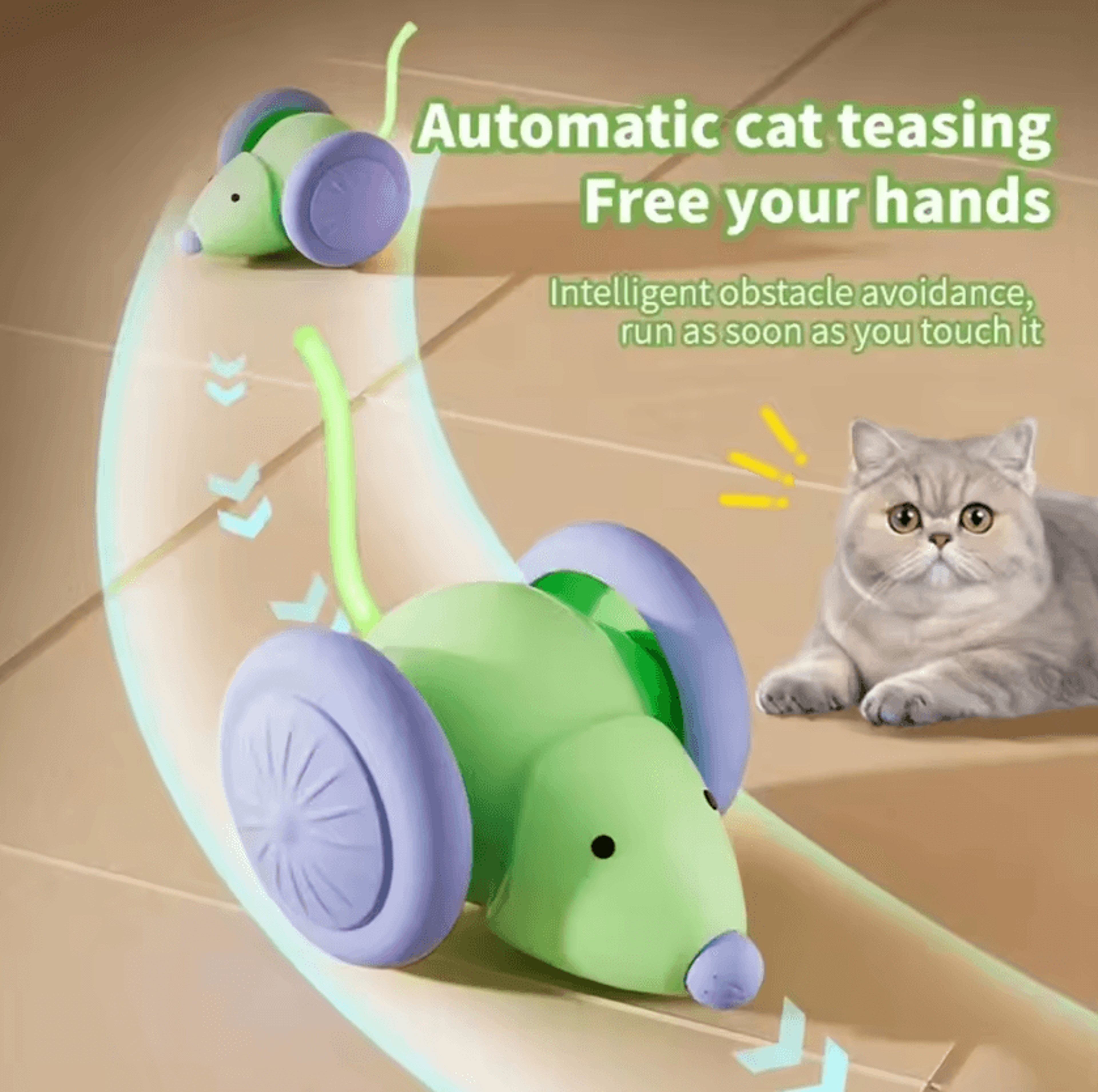 smart interactive electric mouse cat toy car – automatic obstacle avoidance teaser