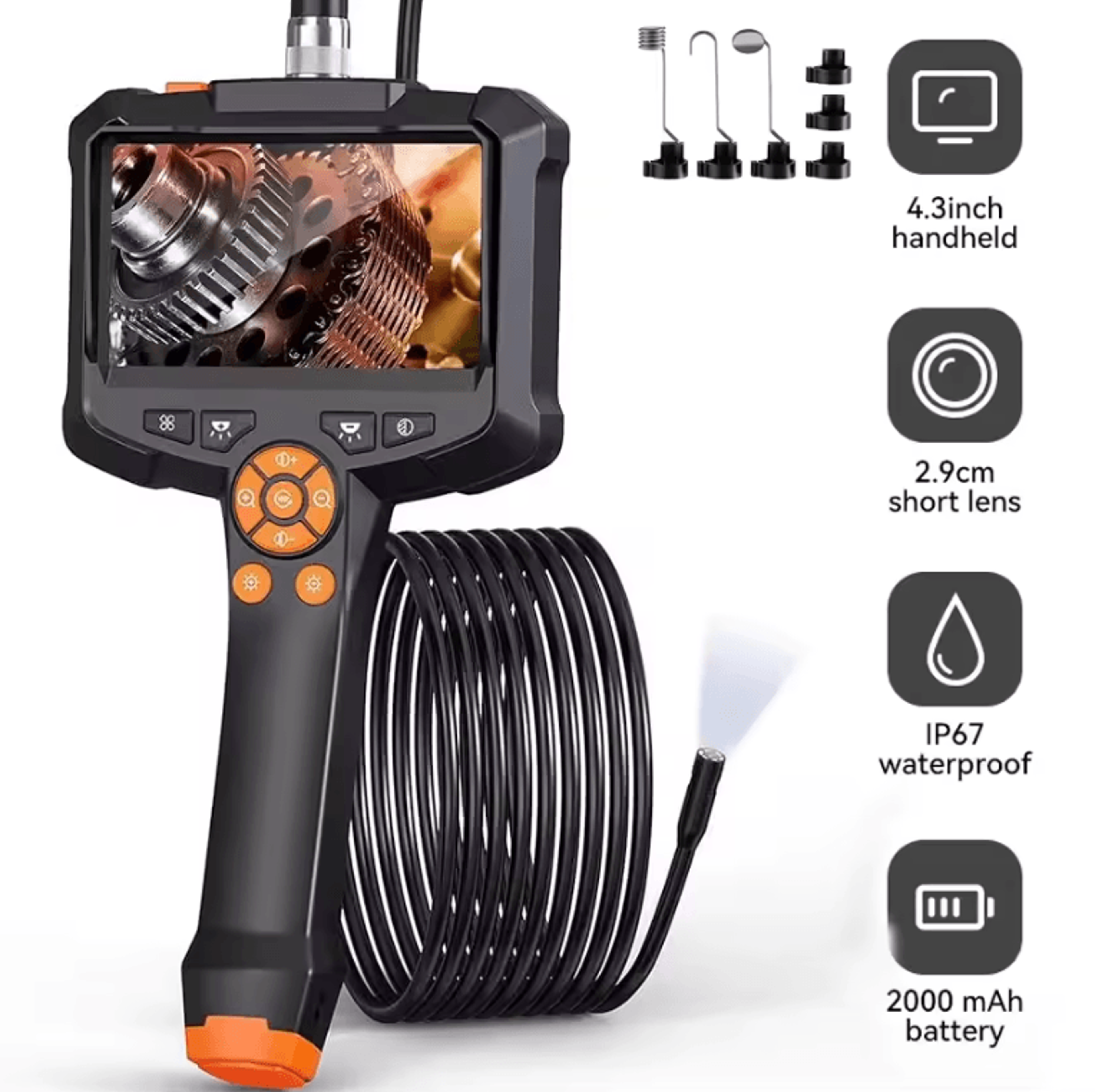 industrial dual-lens endoscope camera – 1080p hd 4.3" inspection borescope with led & waterproof probe