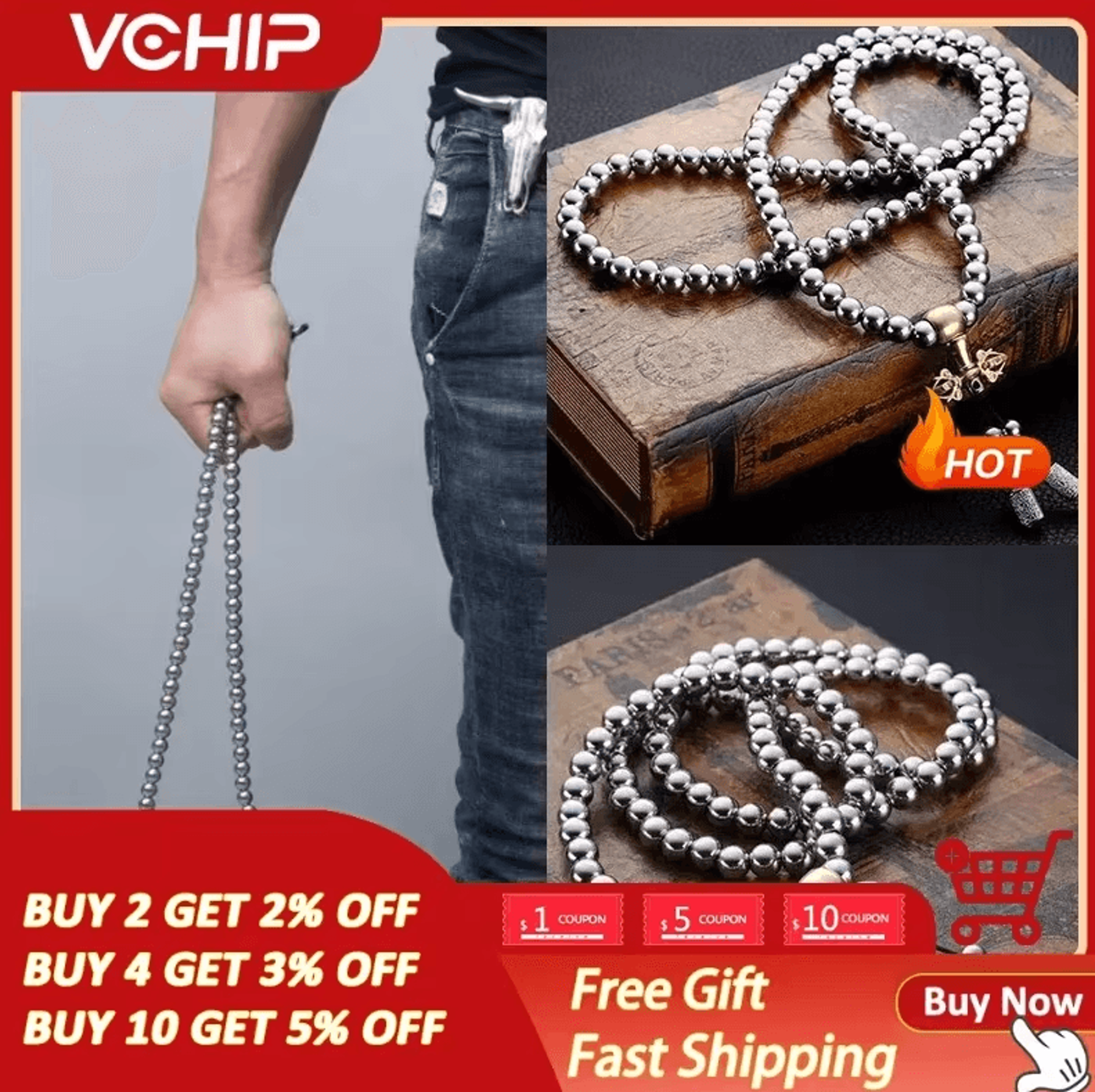 tactical 8mm steel bead bracelet necklace – heavy-duty edc survival chain (118–128 beads)