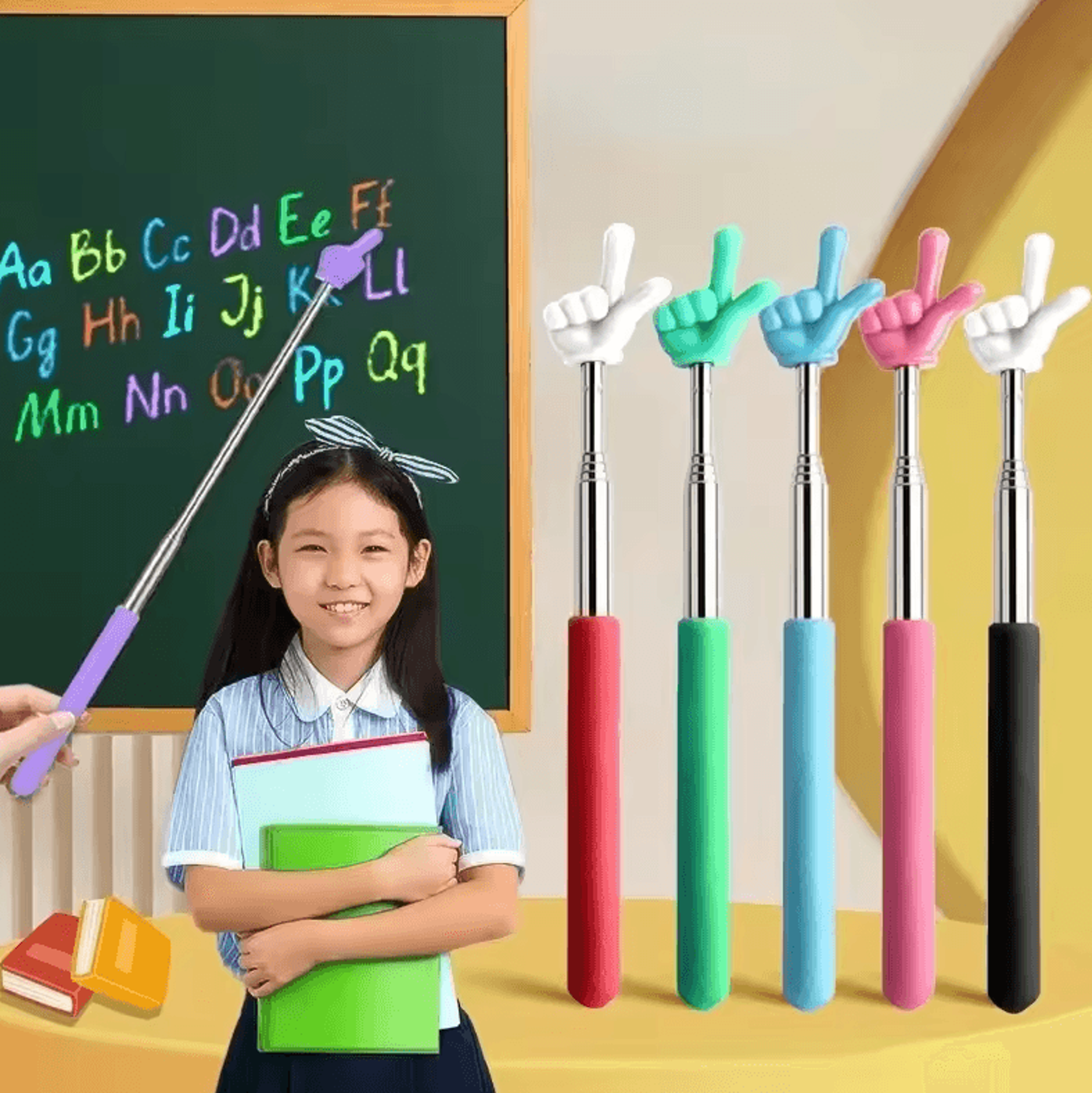 telescopic stainless steel teaching pointer – finger design extendable presentation stick