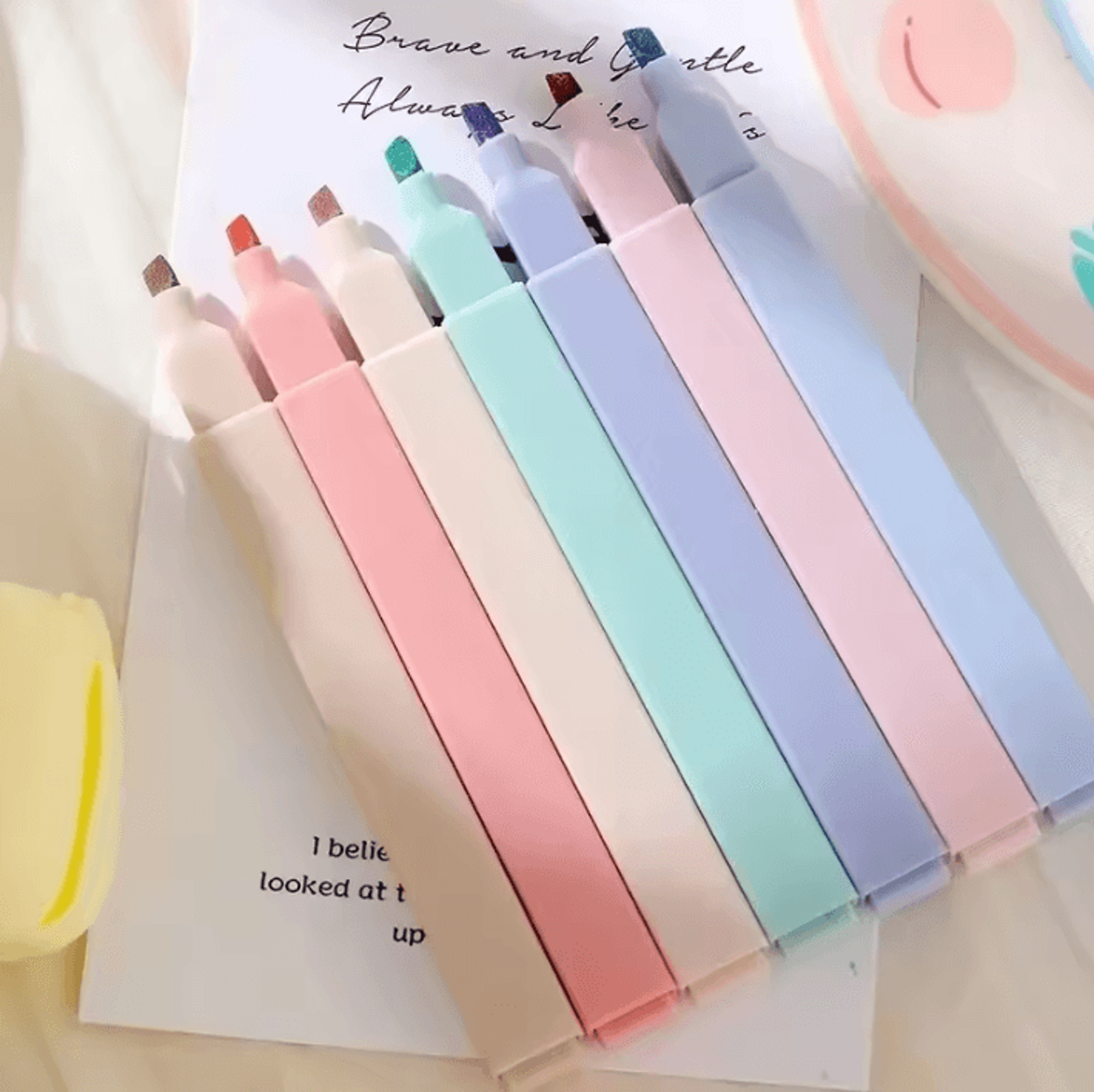 pastelglow kawaii highlighter set – 6 soft color japanese stationery markers