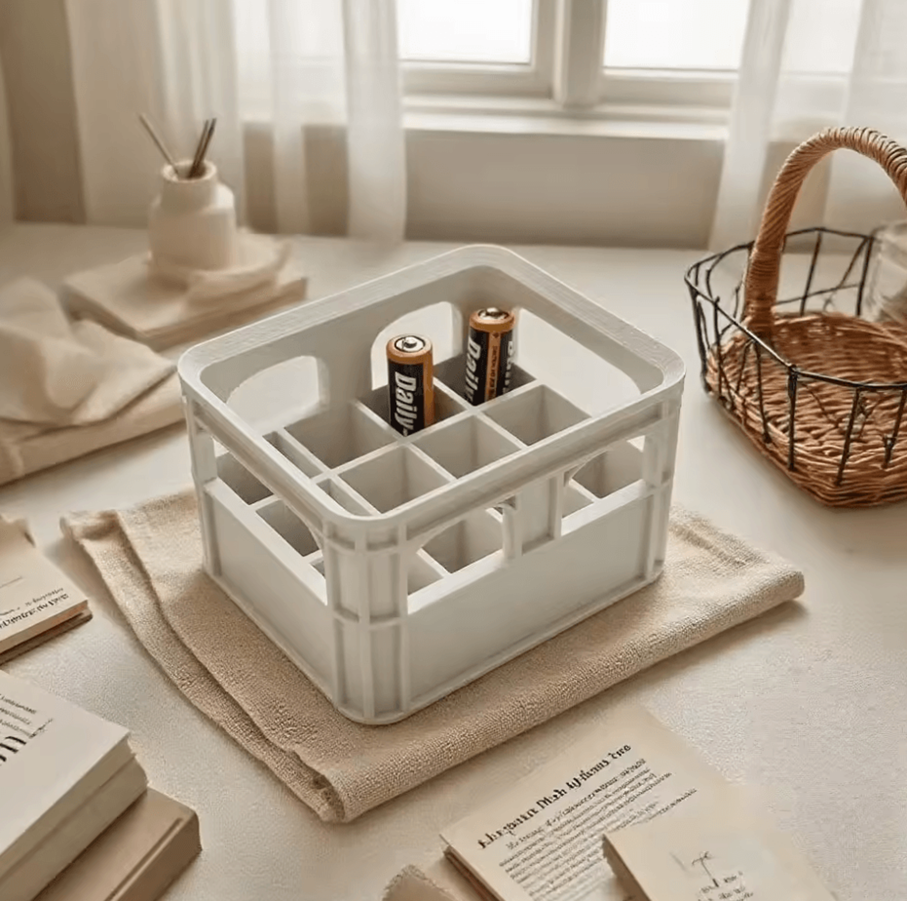 retro industrial beer frame battery storage box – multi-functional desktop organizer basket