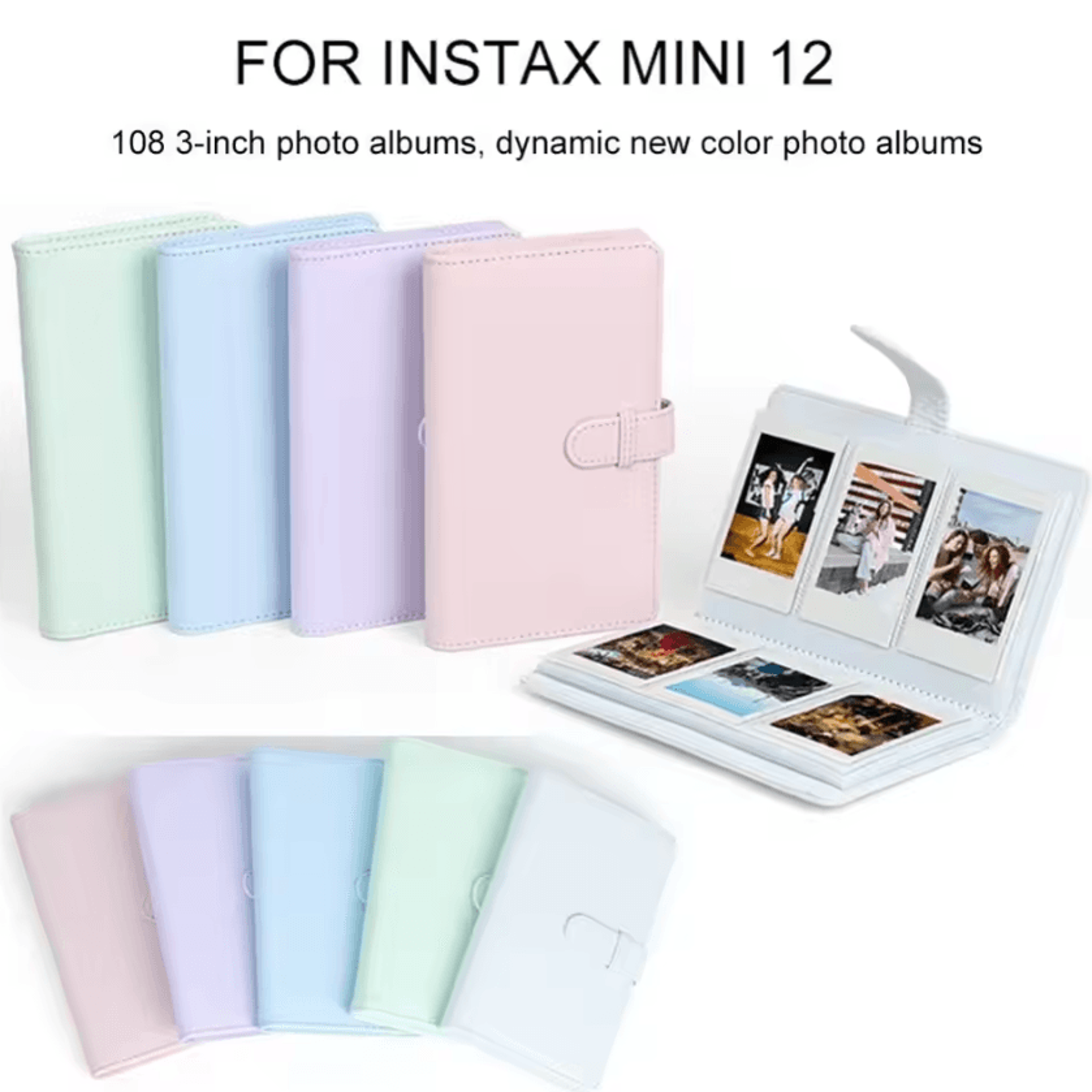 premium pu leather instax mini photo album – 108 pocket memory organizer (3-inch film)
