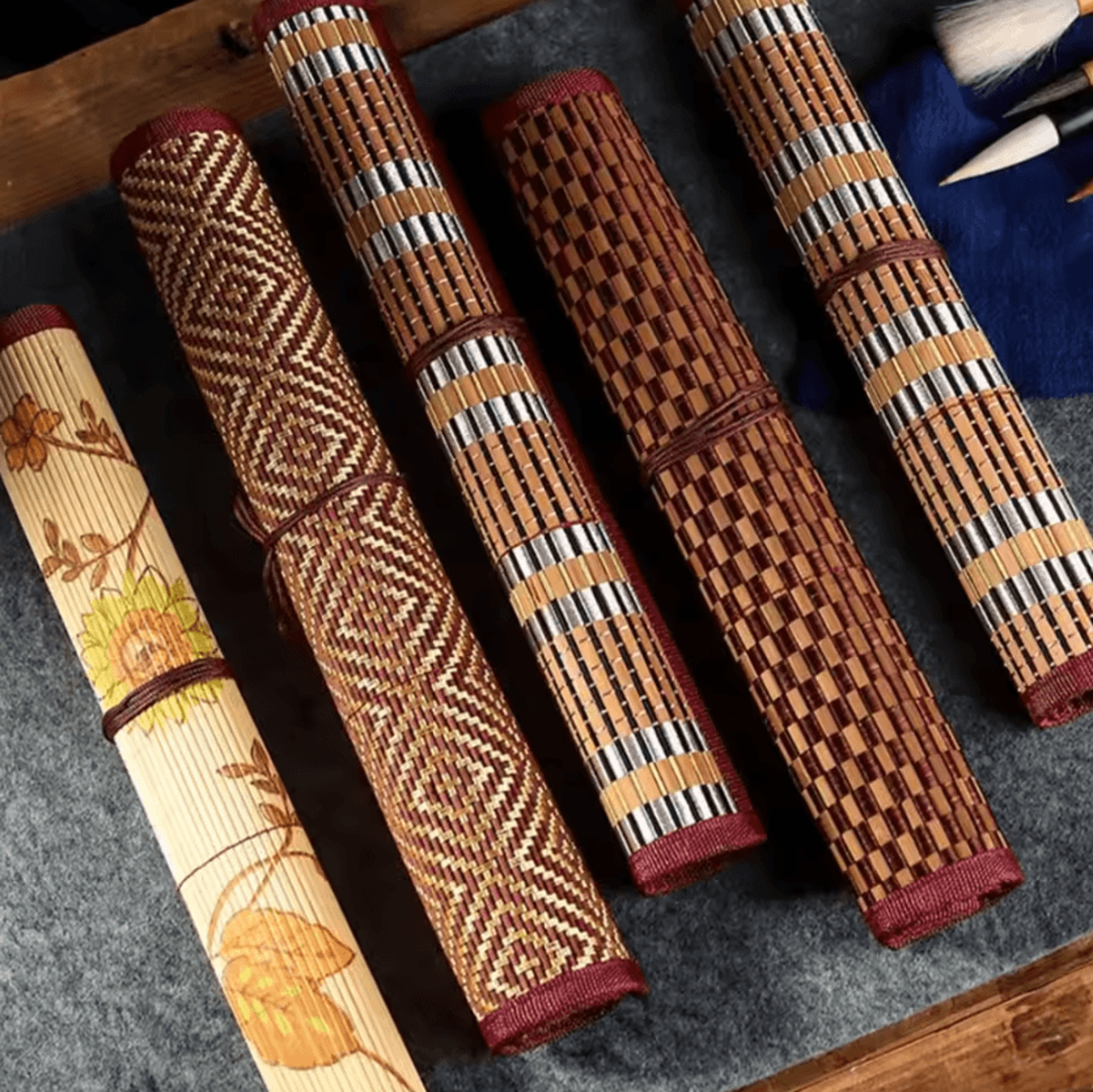 traditional bamboo roll-up brush holder – large capacity calligraphy & art supply organizer