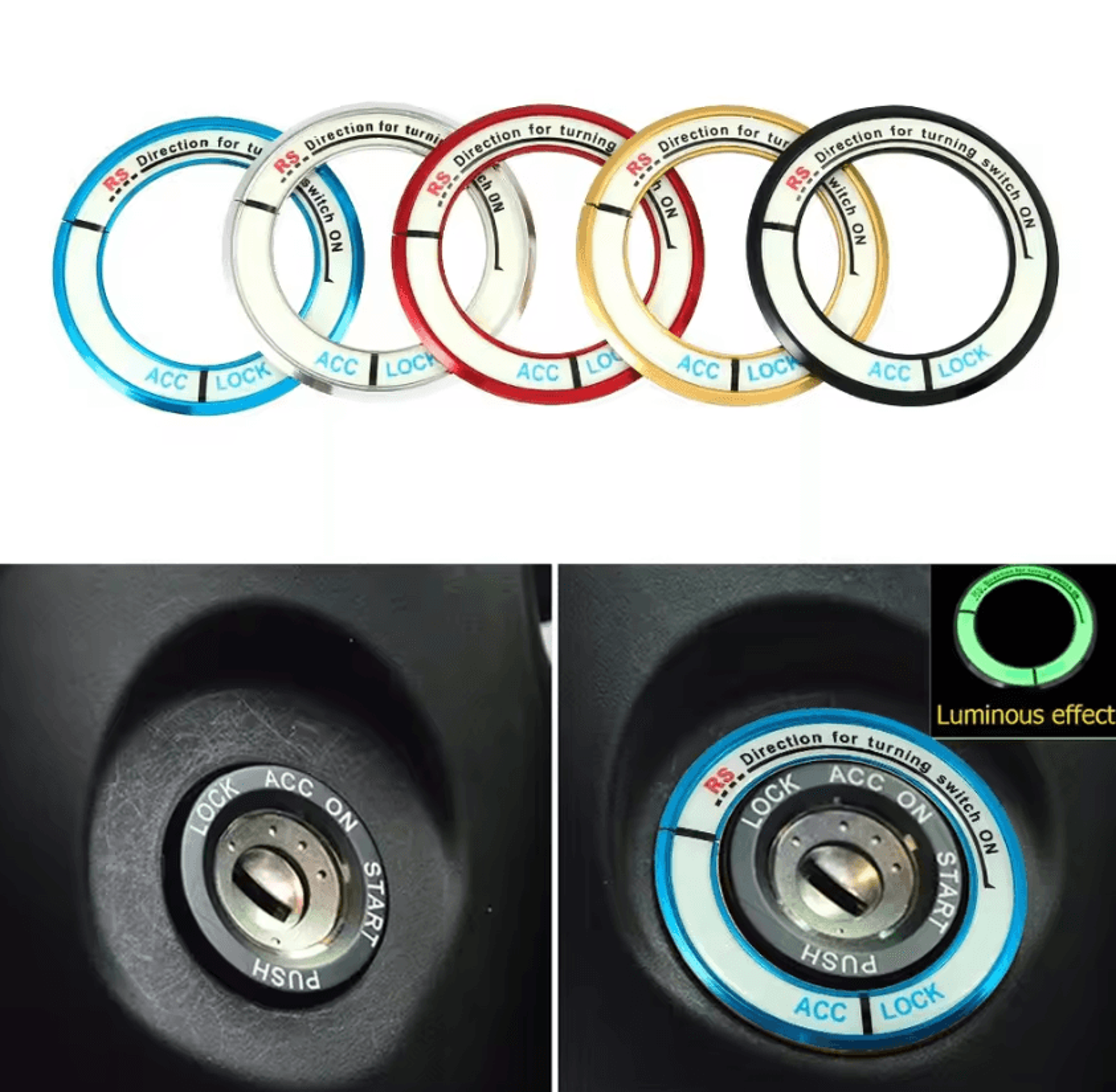 glowring luminous ignition switch cover – alloy car start button decor for toyota corolla