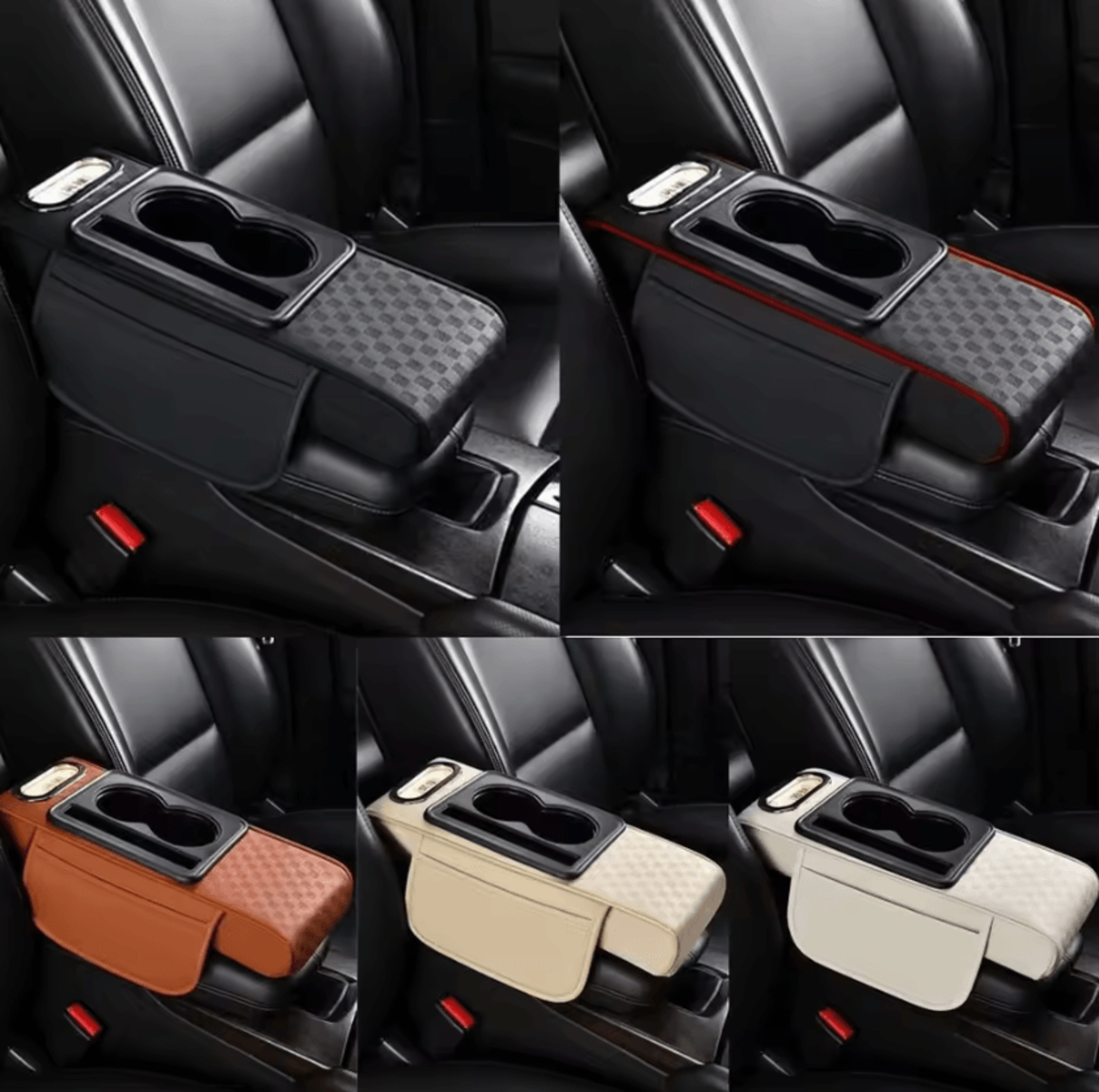 comfortlift pu leather armrest cushion – multifunction car console pad with cup holder & storage