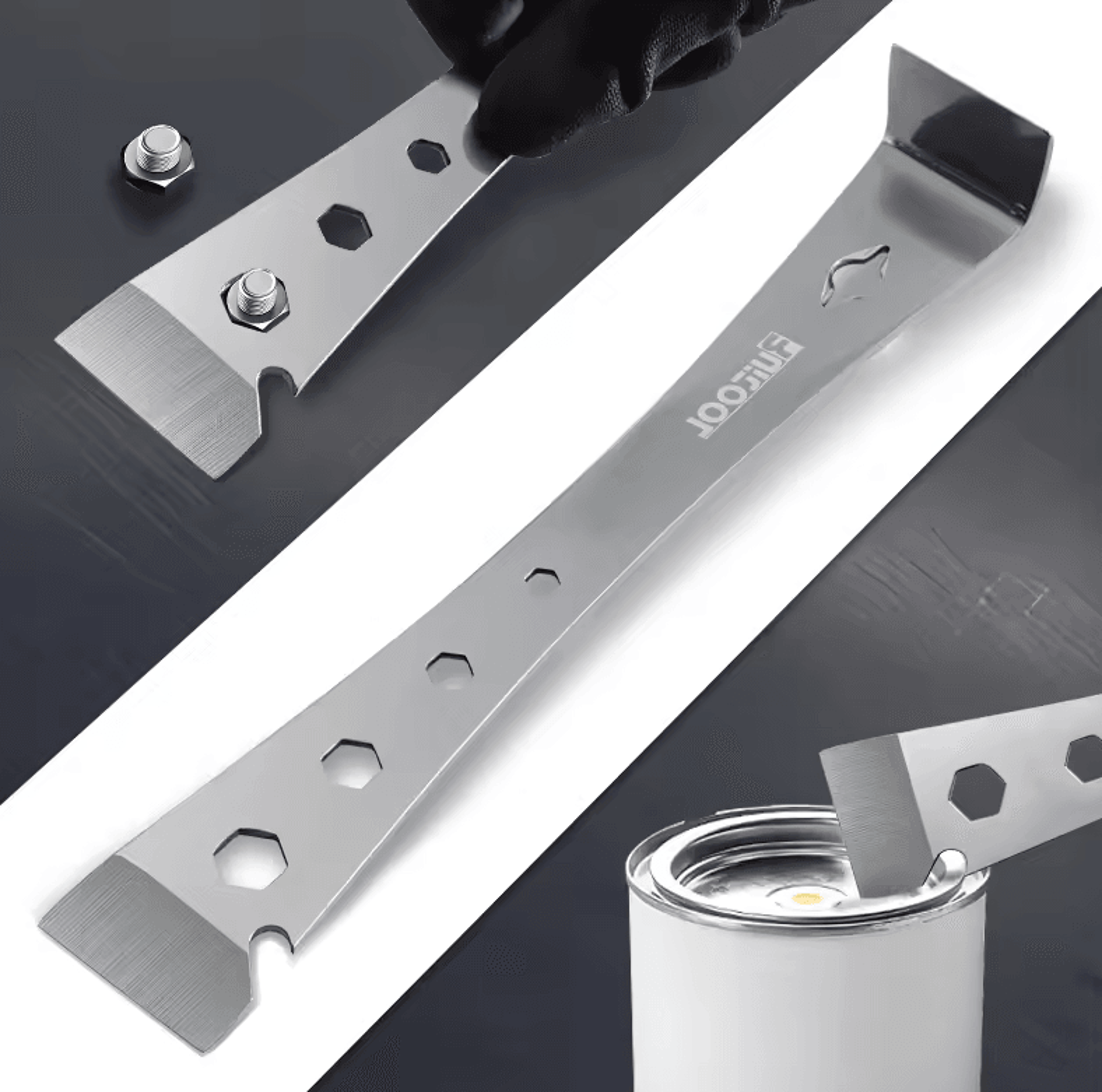 stainless steel multi-purpose pry bar scraper for trim removal, cleaning & diy repairs