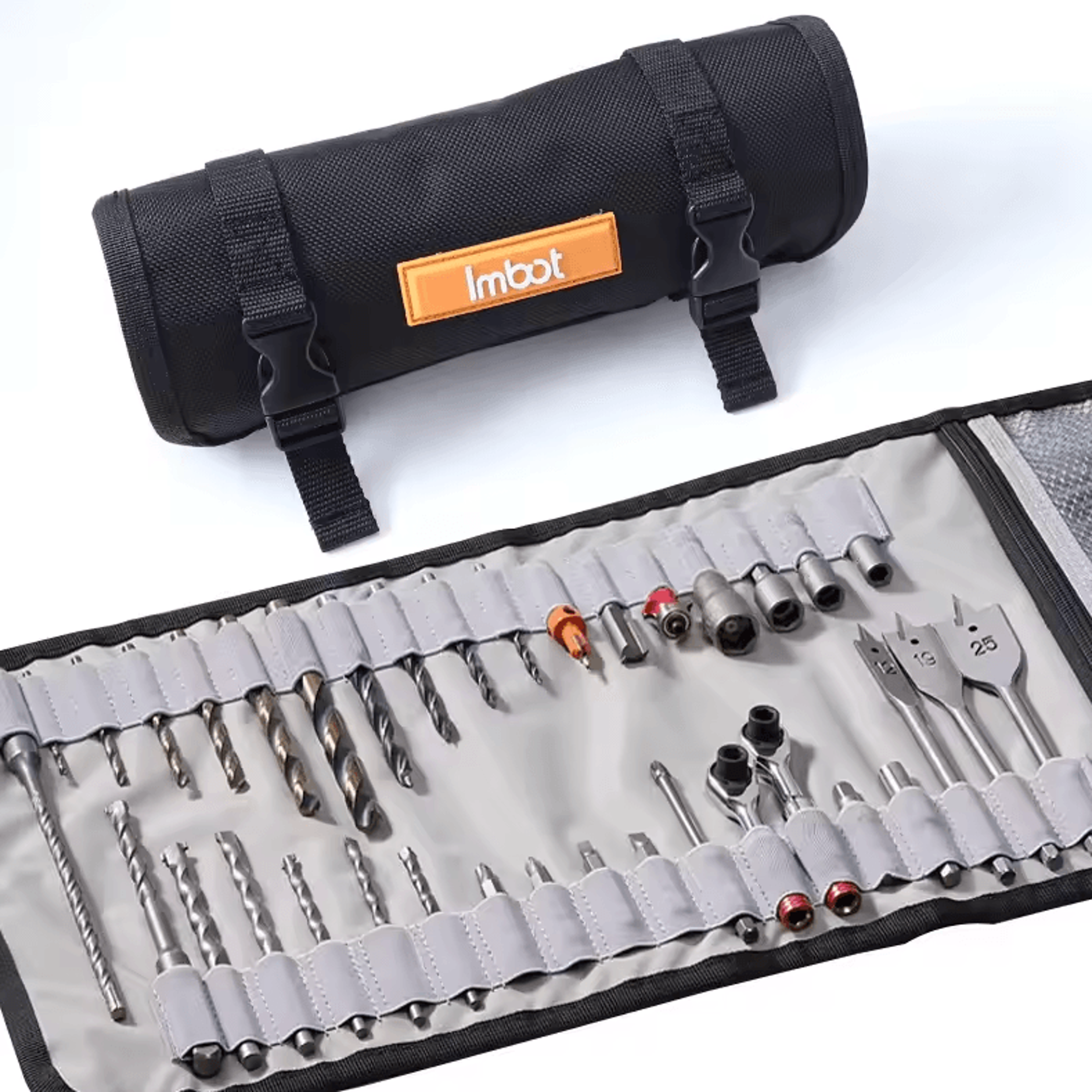 portable nylon tool roll bag organizer for drill bits, tools & diy storage