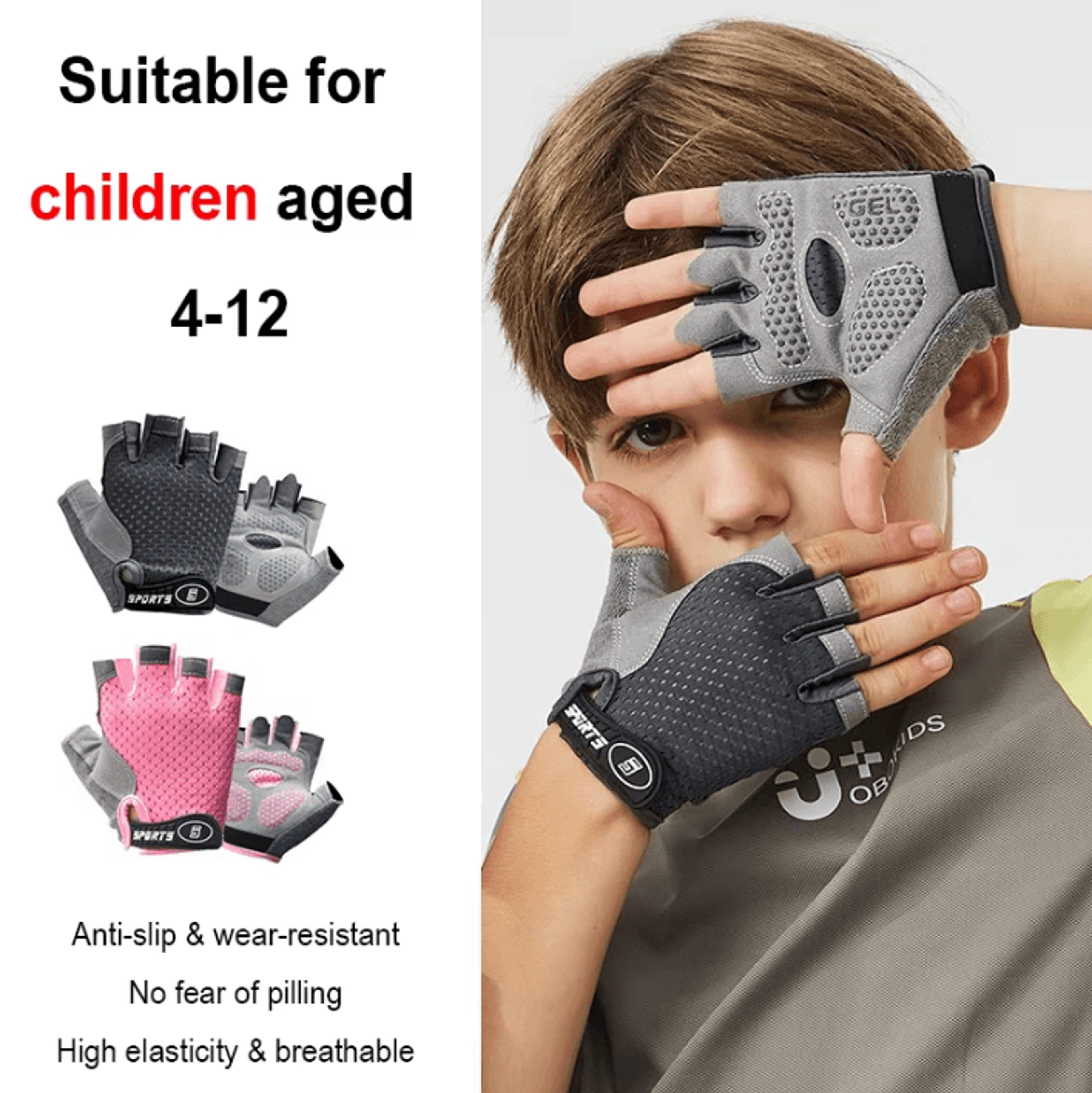 activegrip kids cycling gloves – breathable anti-slip half-finger sports gloves (ages 4–12)